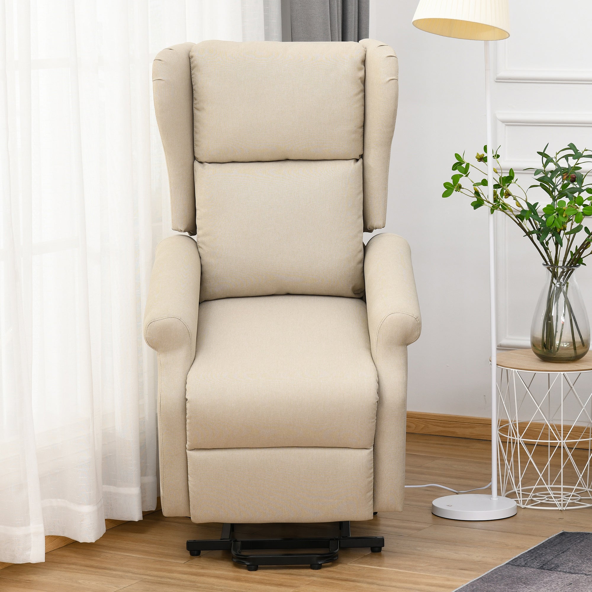 HOMCOM Relaxsessel mit Liegefunktion elektrisch, Seniorensessel mit Aufstehhilfe, , bis 200kg, 72,5x94x109cm, Creme