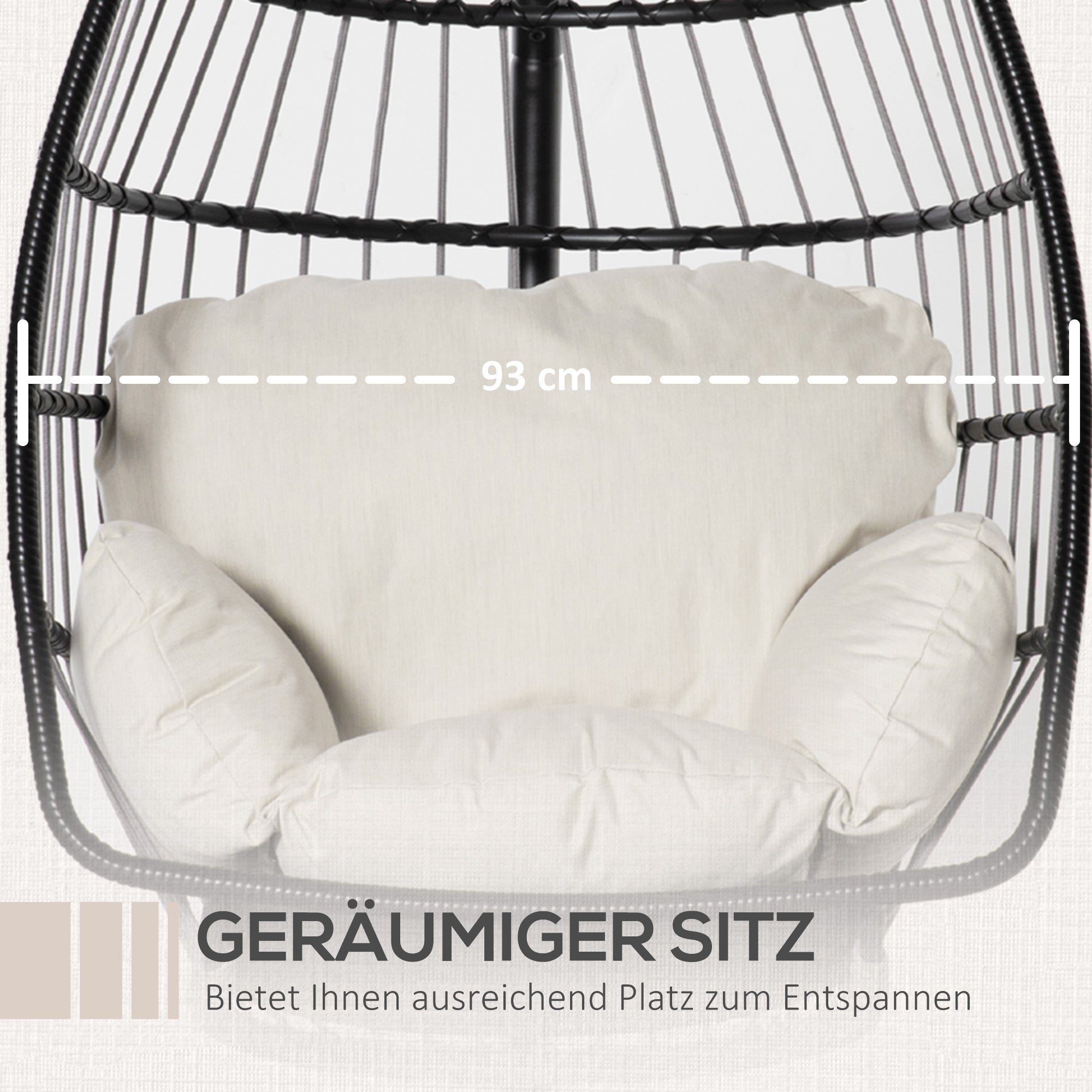 Outsunny Hängesessel Hängekorb mit Gestell Hängeschaukel Hängestuhl mit Kissen Korb faltbar Metall Schwarz+Cremeweiß 101 x 101 x 188 cm