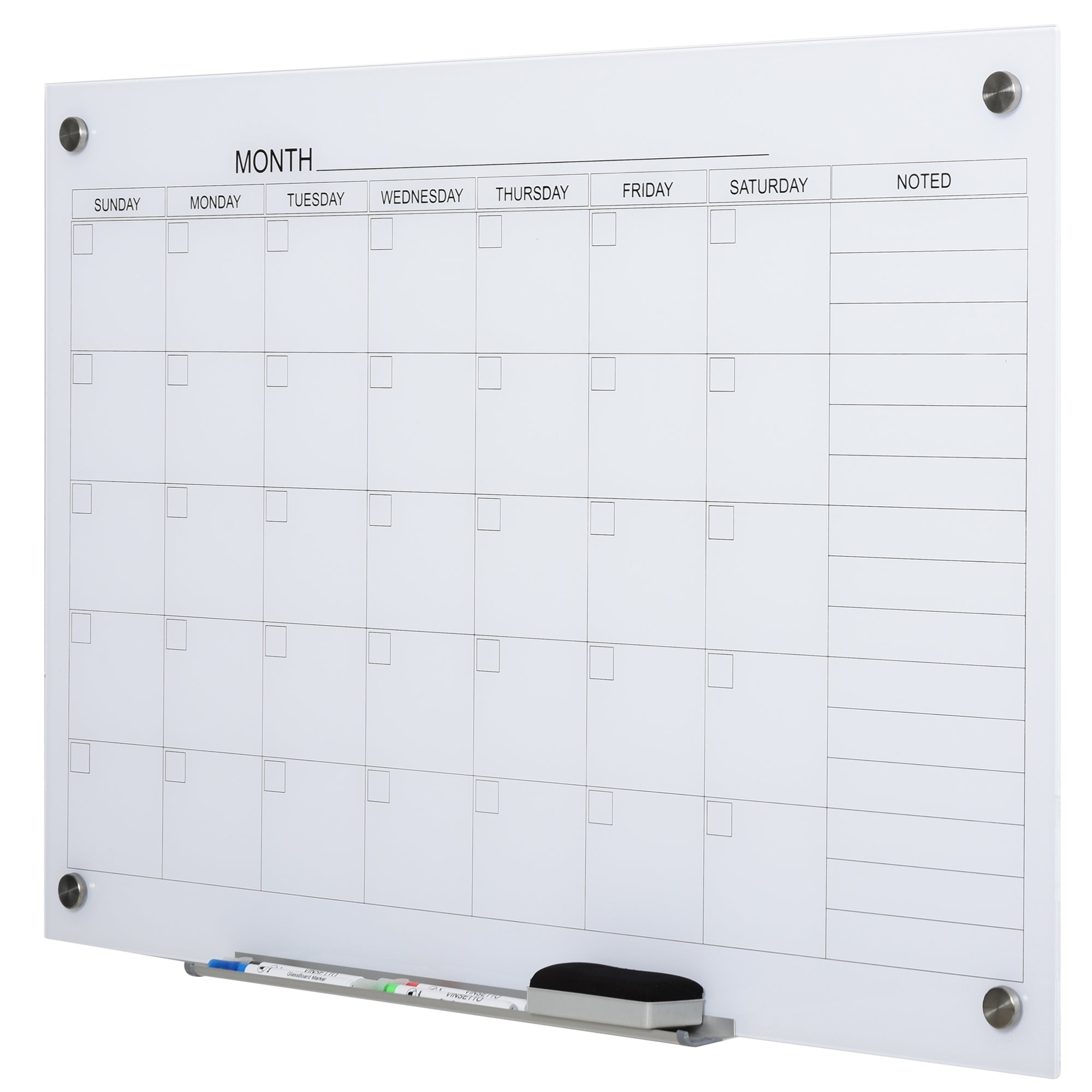 Vinsetto Whiteboard Whiteboard Kalender für Organisation Ferienpläne und Monatsplanungen inkl. 1 Stifthalter, 4 Marker & Radierer 90 x 60 cm