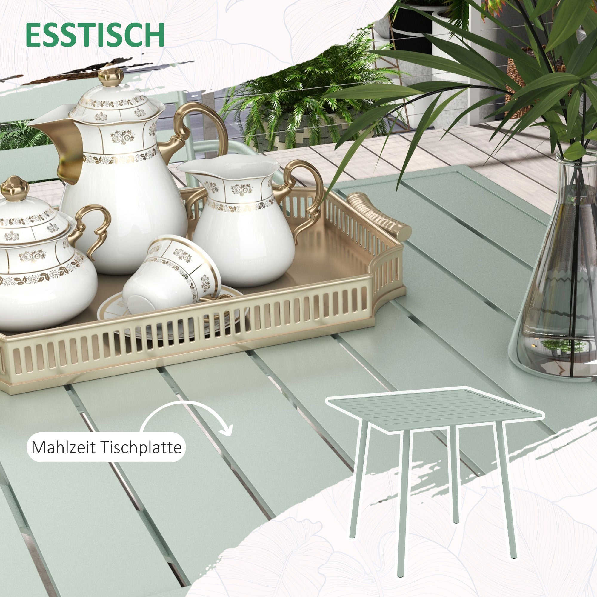 Outsunny 5-teilige Gartensitzgruppe Outdoor Sitzgruppe Gartenmöbel-Set, wetterbeständig, modernes Design, 80 x 80 x 74 cm, Grün