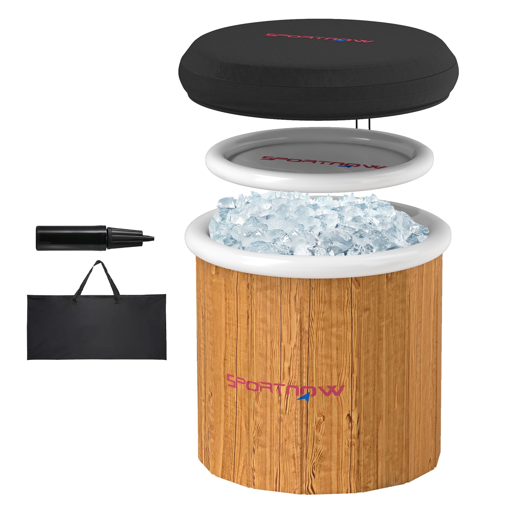 SPORTNOW Eisbadewanne, 300 Liter aufblasbare Eiswanne für Muskelentspannung mit Abdeckung, Tragetasche, Luftpumpe, Braun