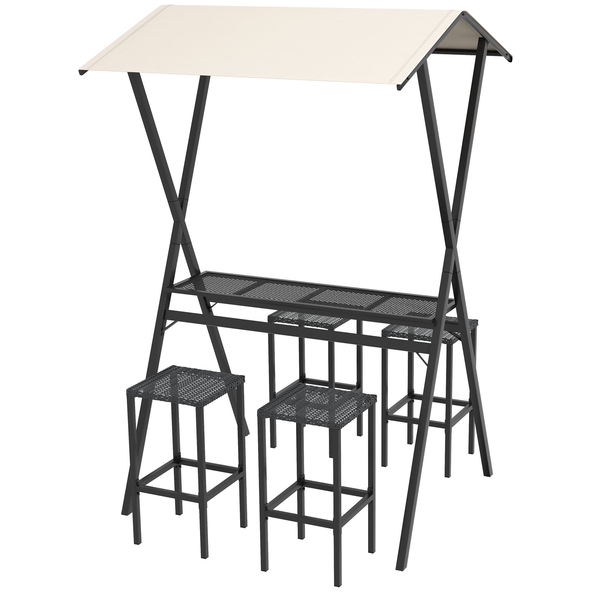 Outsunny Gartenbar-Set mit Dach & 4 Barhockern