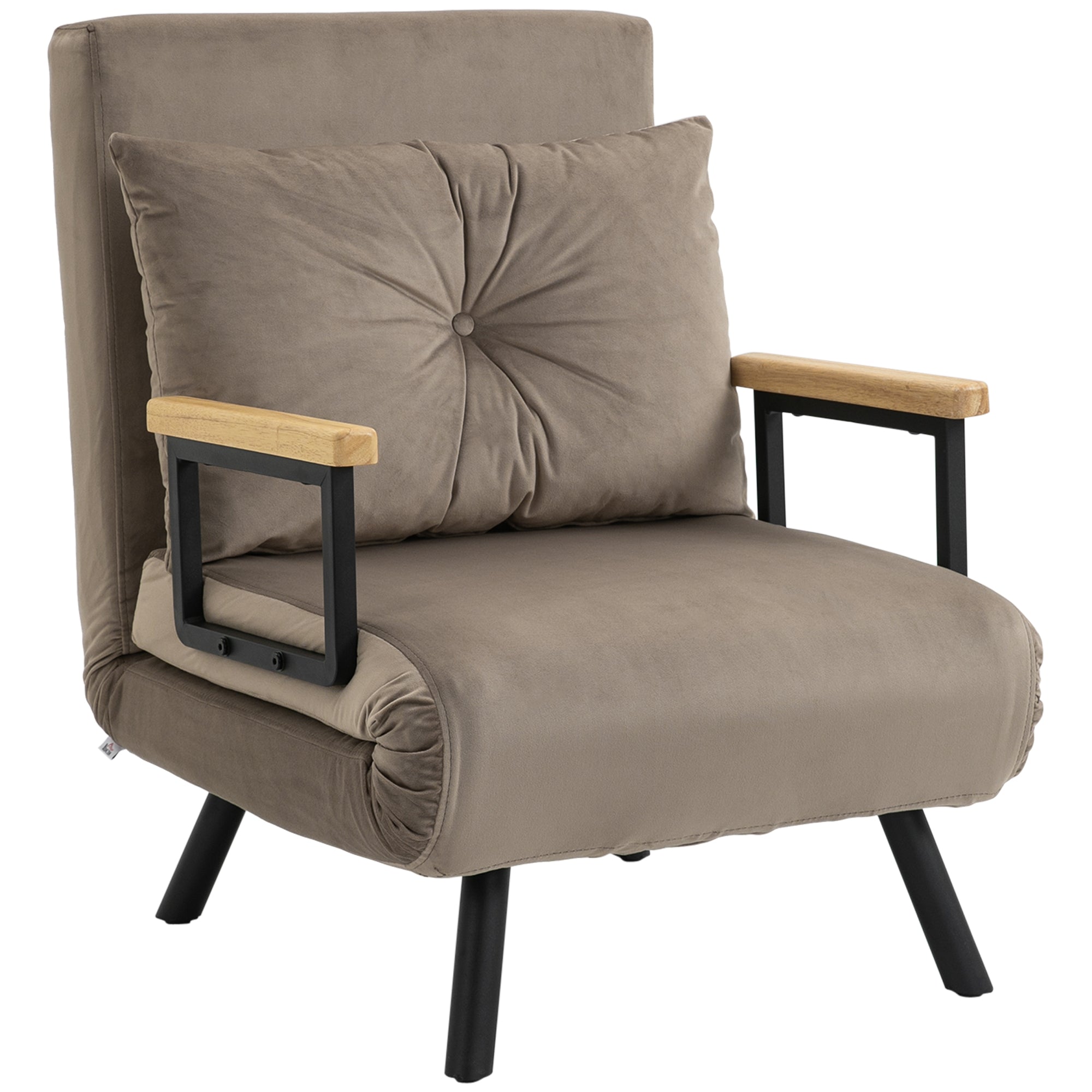 HOMCOM Schlafsessel, Gästebett, verstellbare Rückenlehne, bis 120 kg, Stahllrahmen, 63x73x81cm, Hellbraun