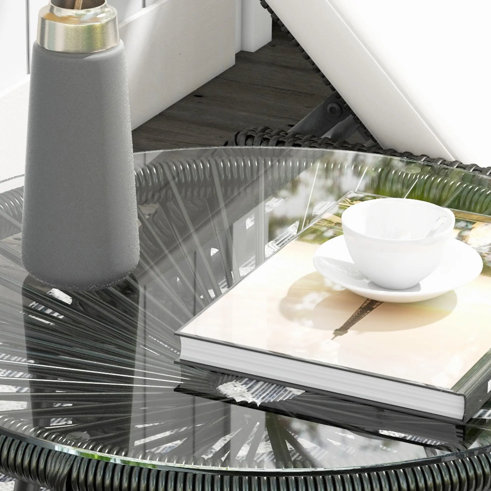 Outsunny Rattan Beistelltisch rund Schwarz