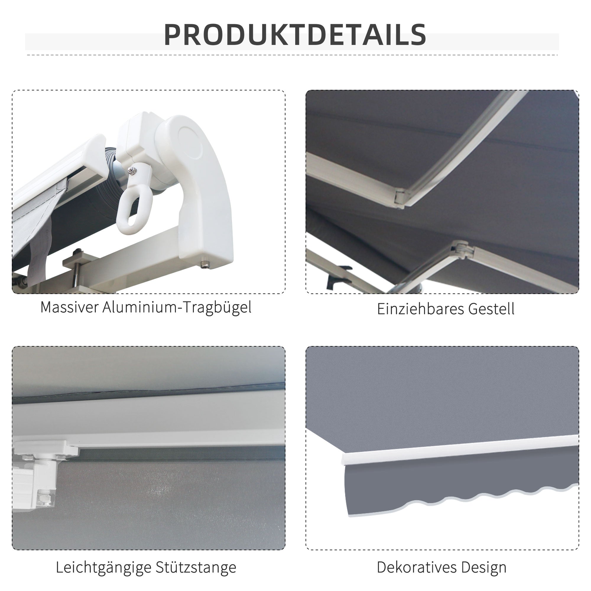 Outsunny Gelenkarmmarkise Verstellbare Klemmmarkise Terrassenmarkise 3,95 x 3m Sonnenschutz mit Kurbel, Balkonmarkise, Grau