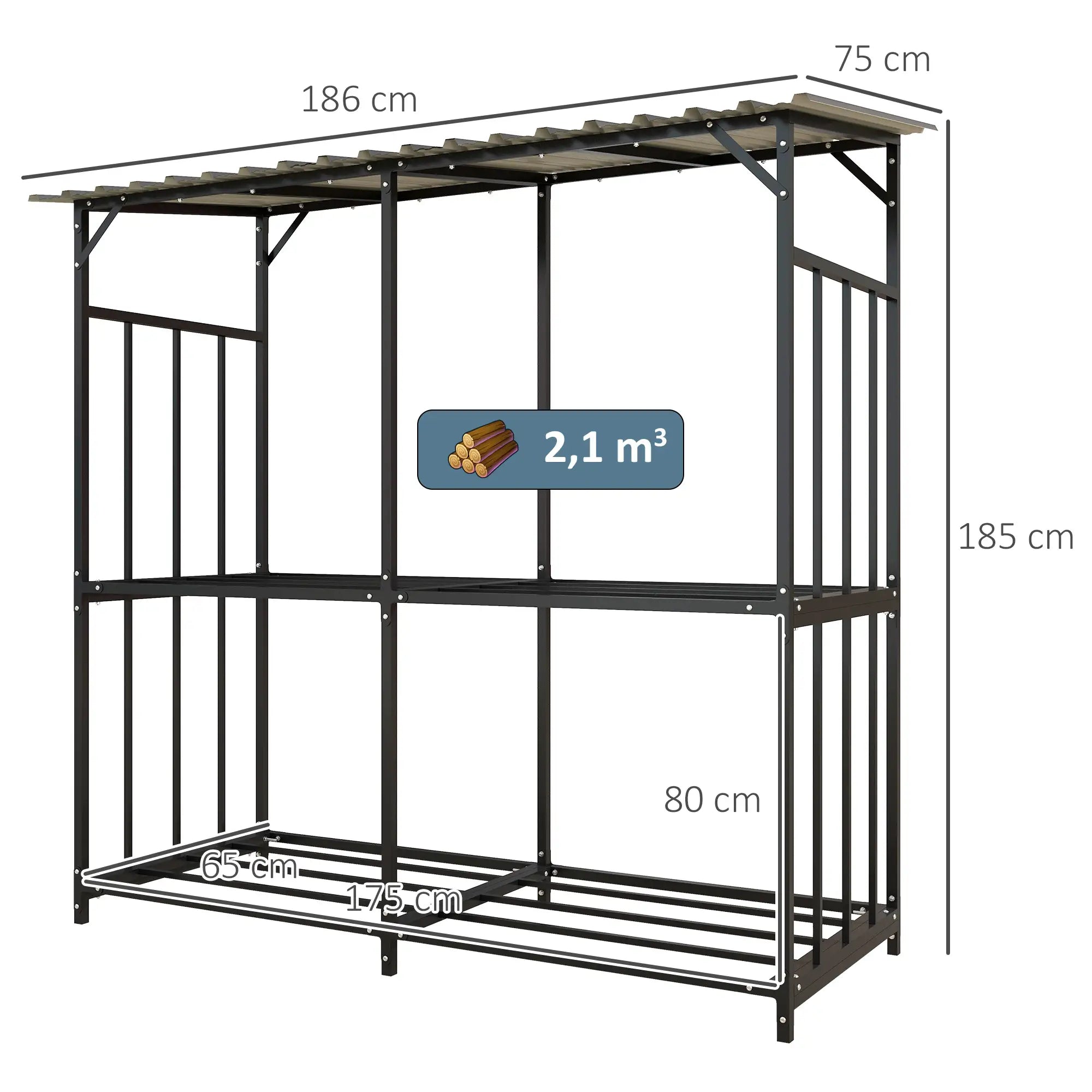Outsunny Kaminholzregal 1,17?m³ mit Abdeckung, Schwarz