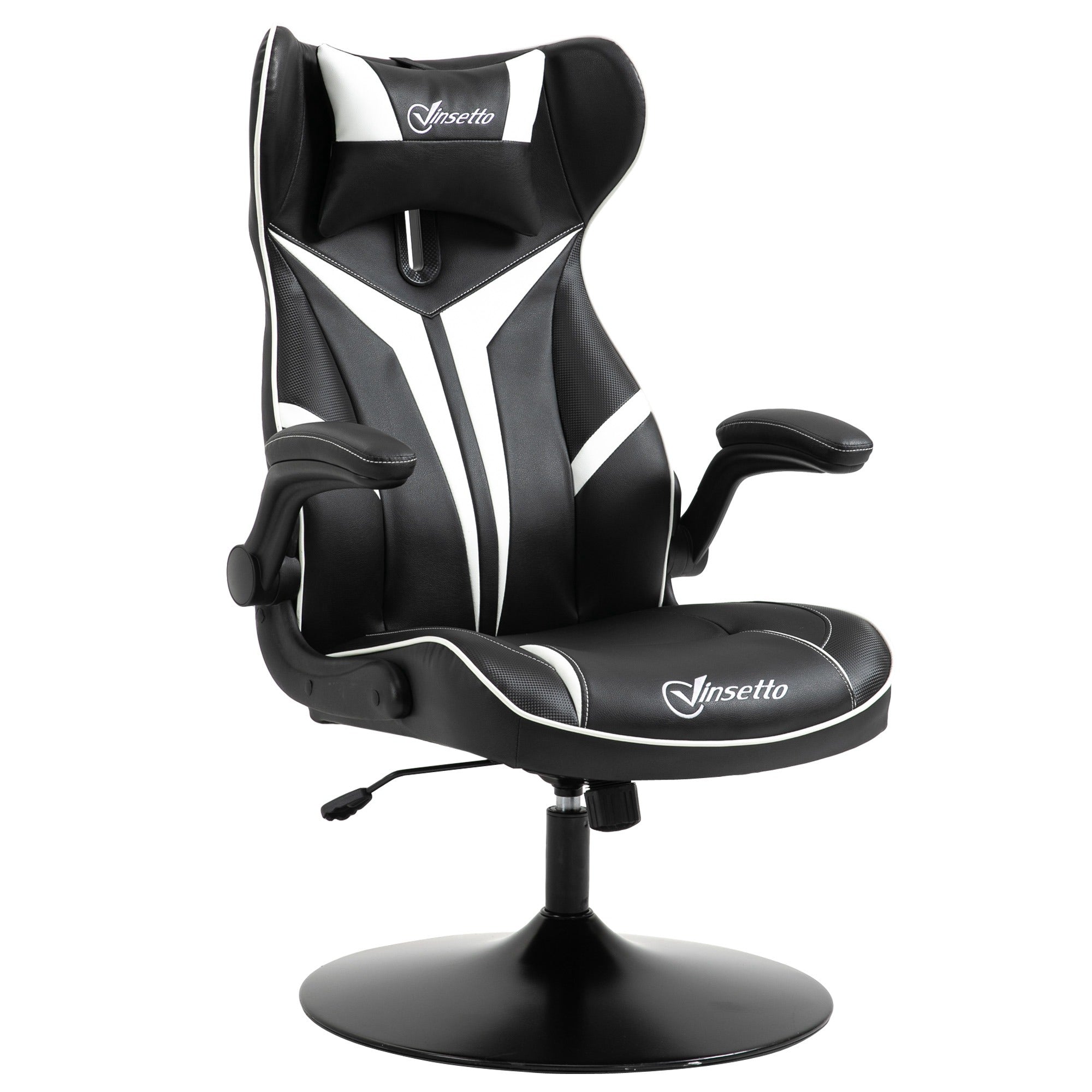 Vinsetto Gaming Stuhl ergonomischer Computerstuhl mit Wippfunktion Drehstuhl höhenverstellbar Stahl Schwarz+Weiß 67 x 70 x 106-112 cm