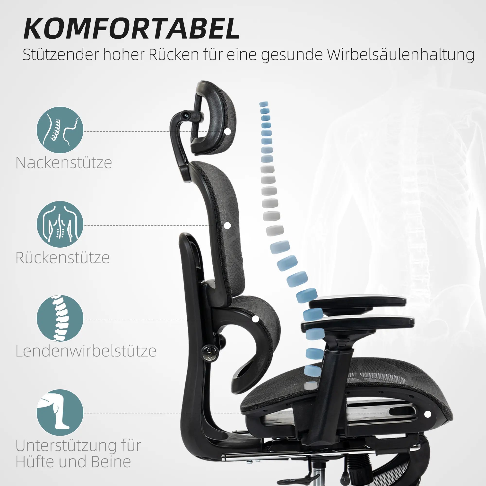 HOMCOM Bürostuhl ergonomisch verstellbar mit Liegefunktion