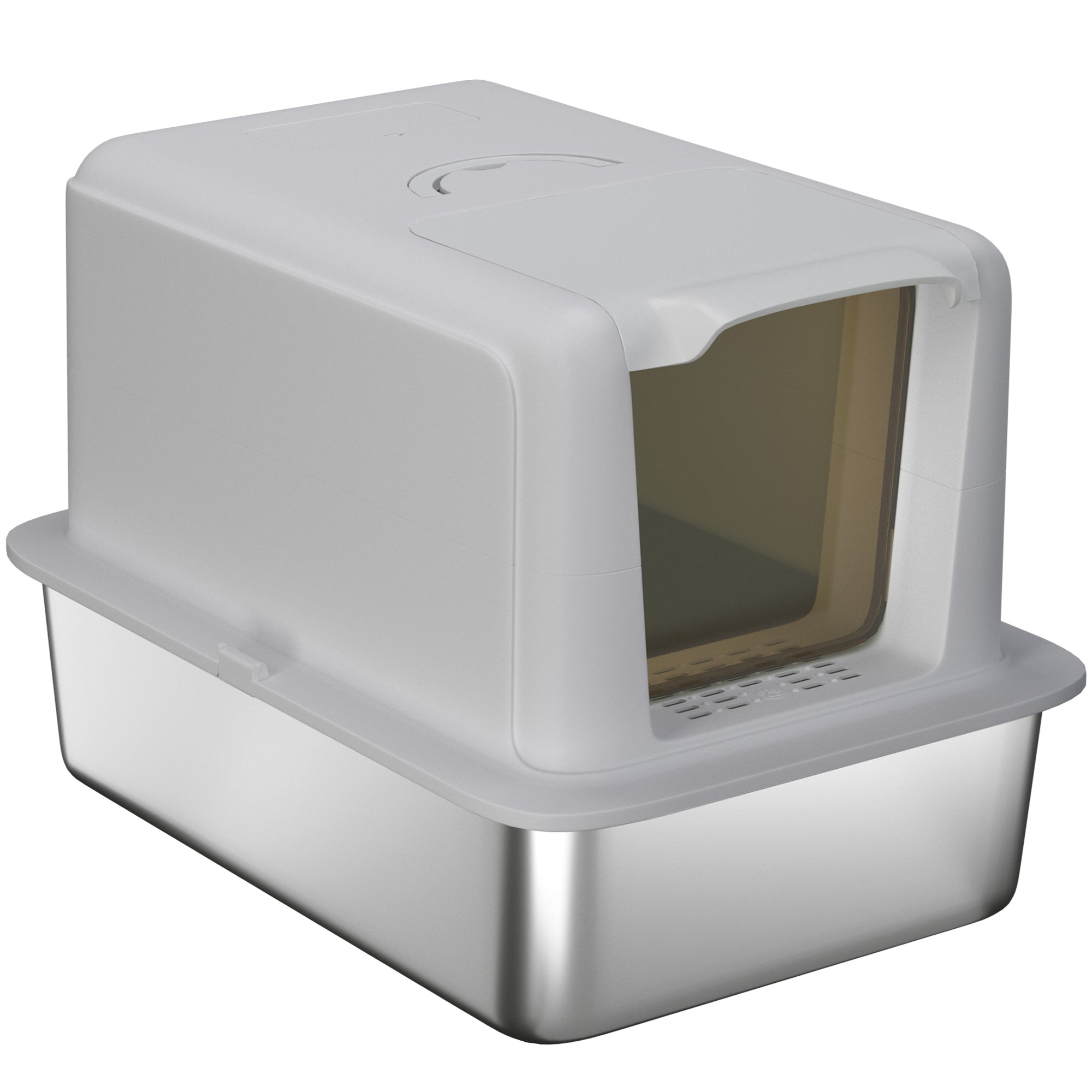 PawHut Katzentoilette, Wanne aus Edelstahl, Filter, Schaufel, für Katzen bis 6 kg, 40,5 x 60,5 x 41,5 cm, Grau/Silber