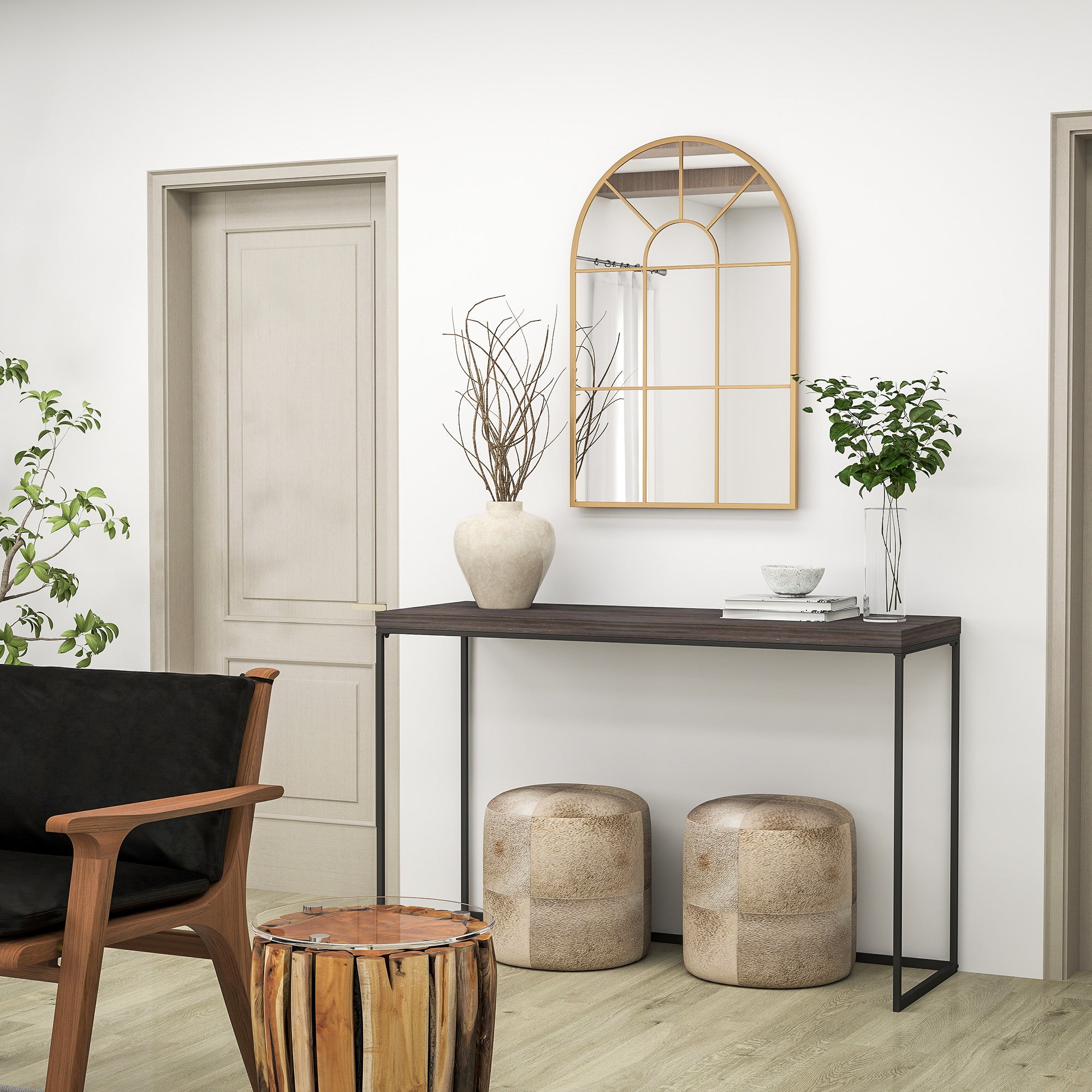 HOMCOM Wandspiegel, Fenster-Design, Flurspiegel, Metallrahmen, 91 x 60 cm, Gold