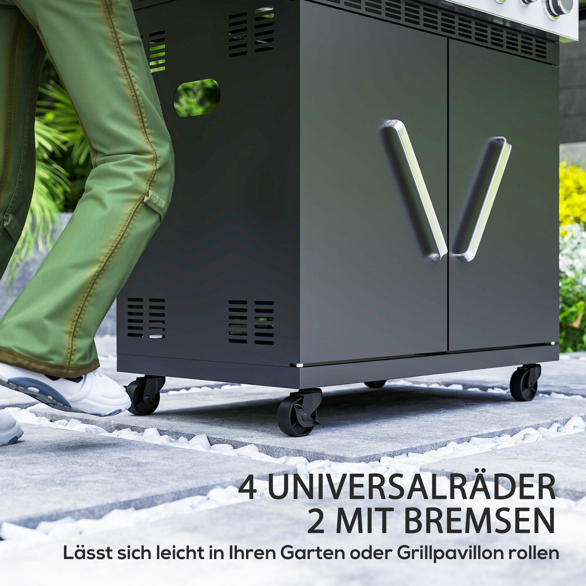 Outsunny Gasgrill 12 KW Grillwagen inkl 5 Brenner Seitenkocher Rolle Deckel Thermometer Seitenablagen 135 x 54 x 110 cm