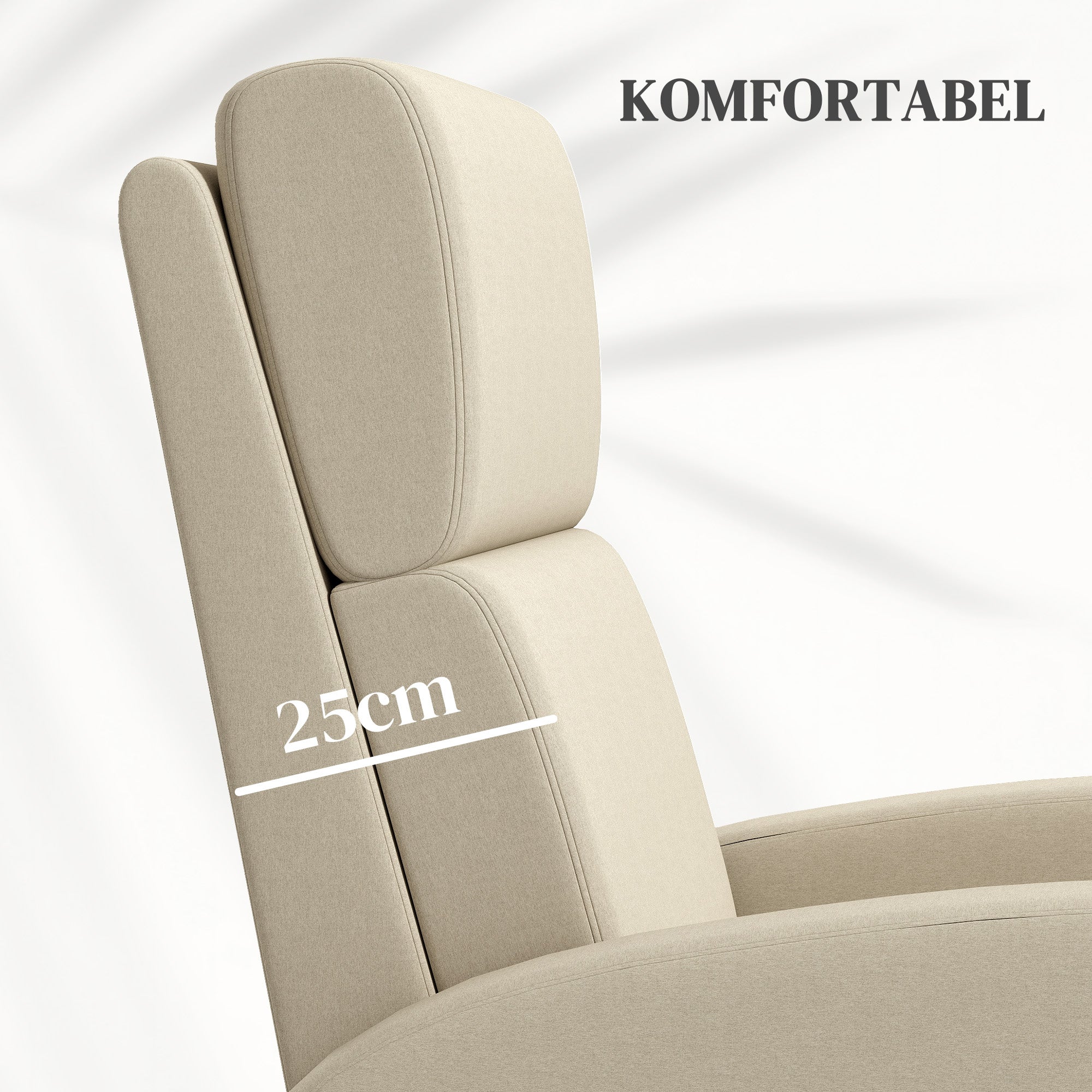 HOMCOM Relaxsessel Fernsehsessel, ausklappbare Fußstütze, neigbar bis zu 160°, 64 x 86 x 102 cm, Creme