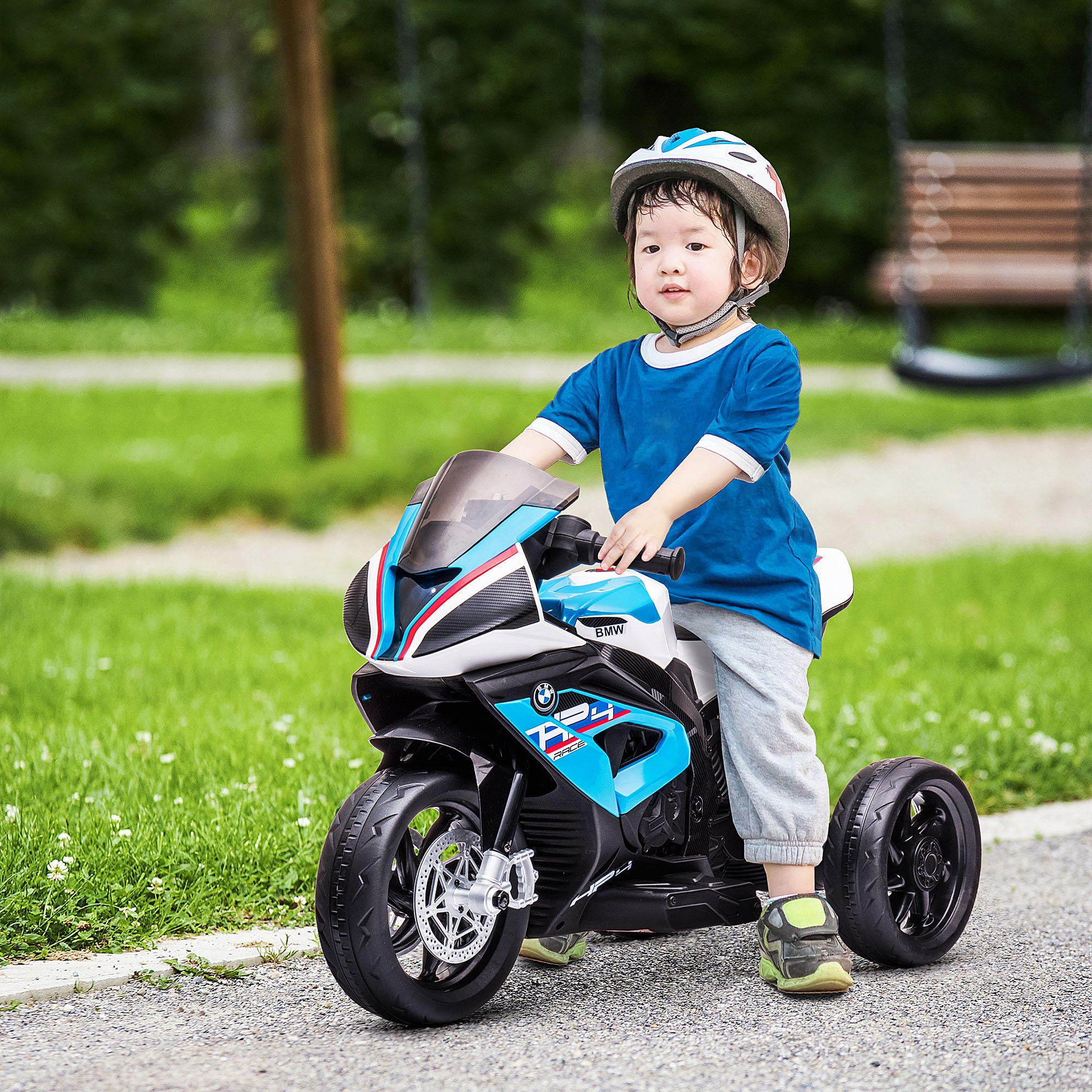 HOMCOM Kindermotorrad, Elektromotorrad, Scheinwerfer, 3 Musikmodi, für Kinder 1,5-5 Jahre, Blau, 82,5 x 42 x 54cm