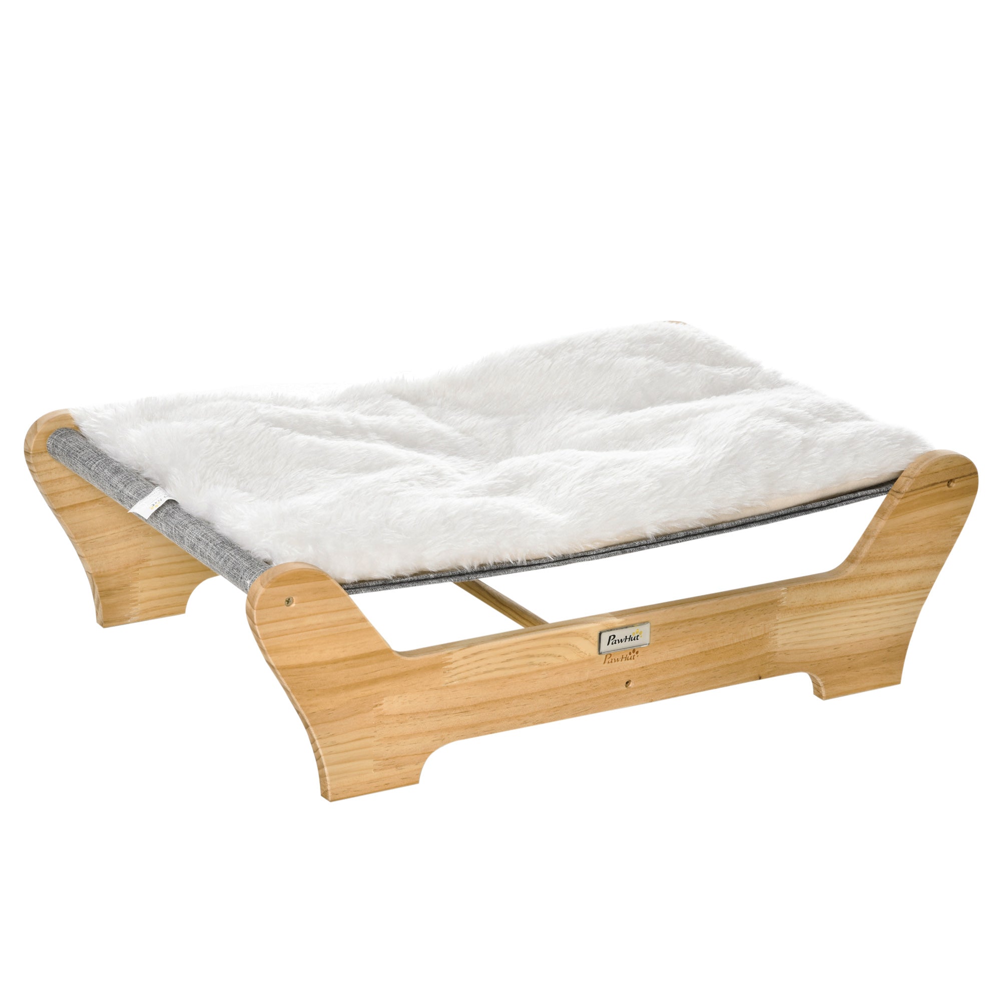 PawHut Katzenbett mit Gestell Hängematte für Katzen erhöhtes Katzennest mit weichem Kissen Kiefernholz Natur 68 x 43 x 20 cm