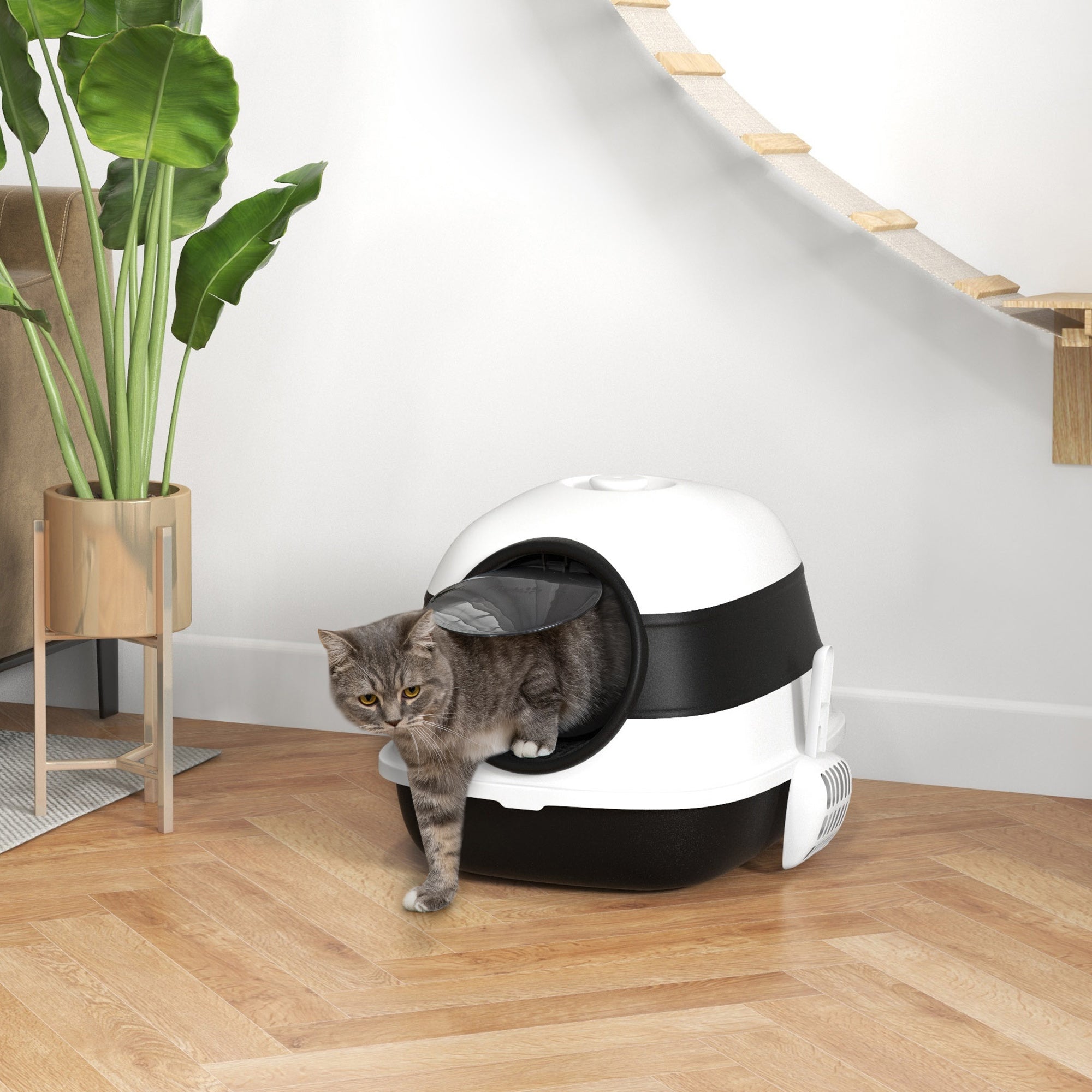 PawHut Katzentoilette, mit Deckel und Streuschaufel, für Katzen bis 5 kg, 52x41x38 cm, Weiß/Schwarz
