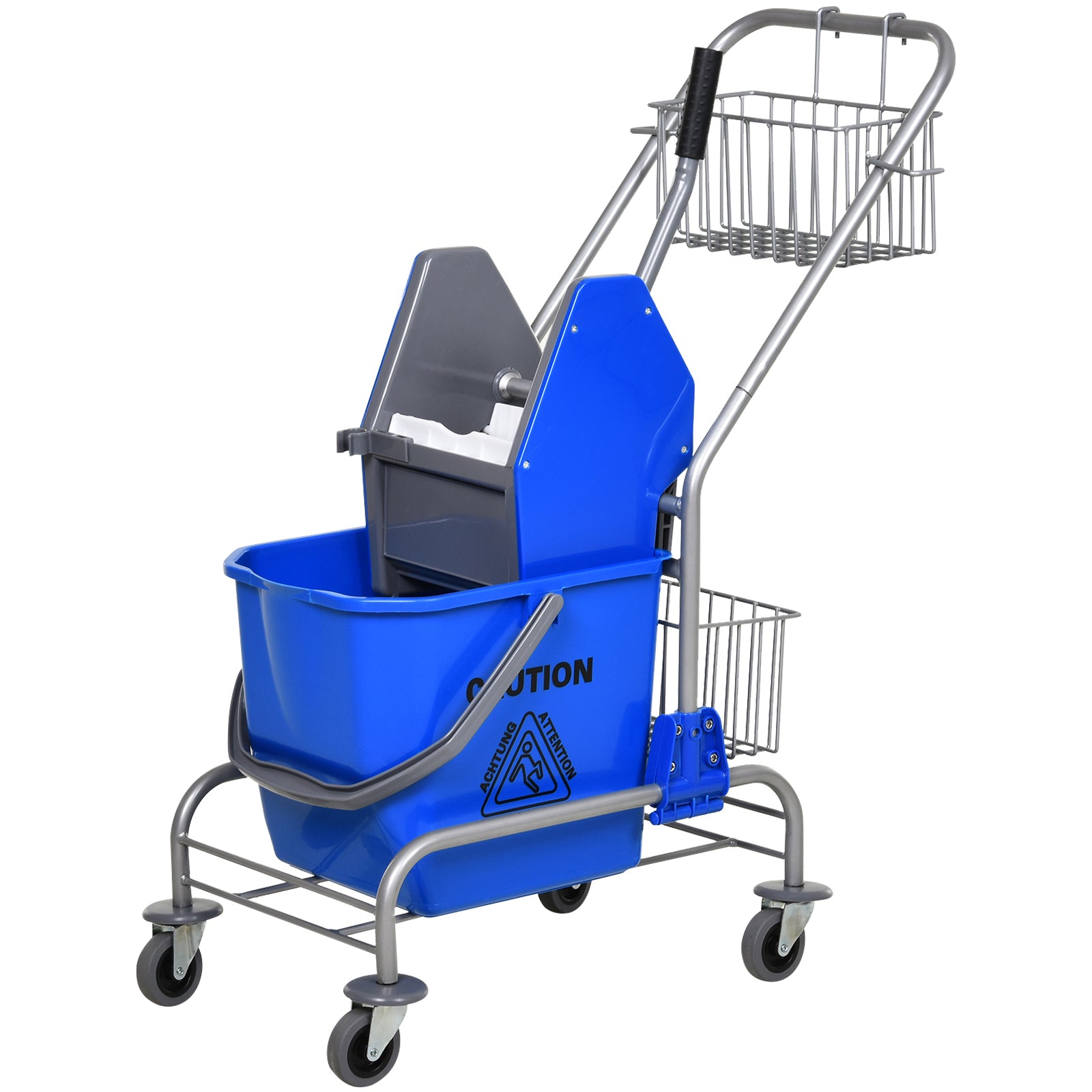 HOMCOM Reinigungseimer, Wischmoppeimer, rollbar, Kunststoff, Metallgriff, Blau