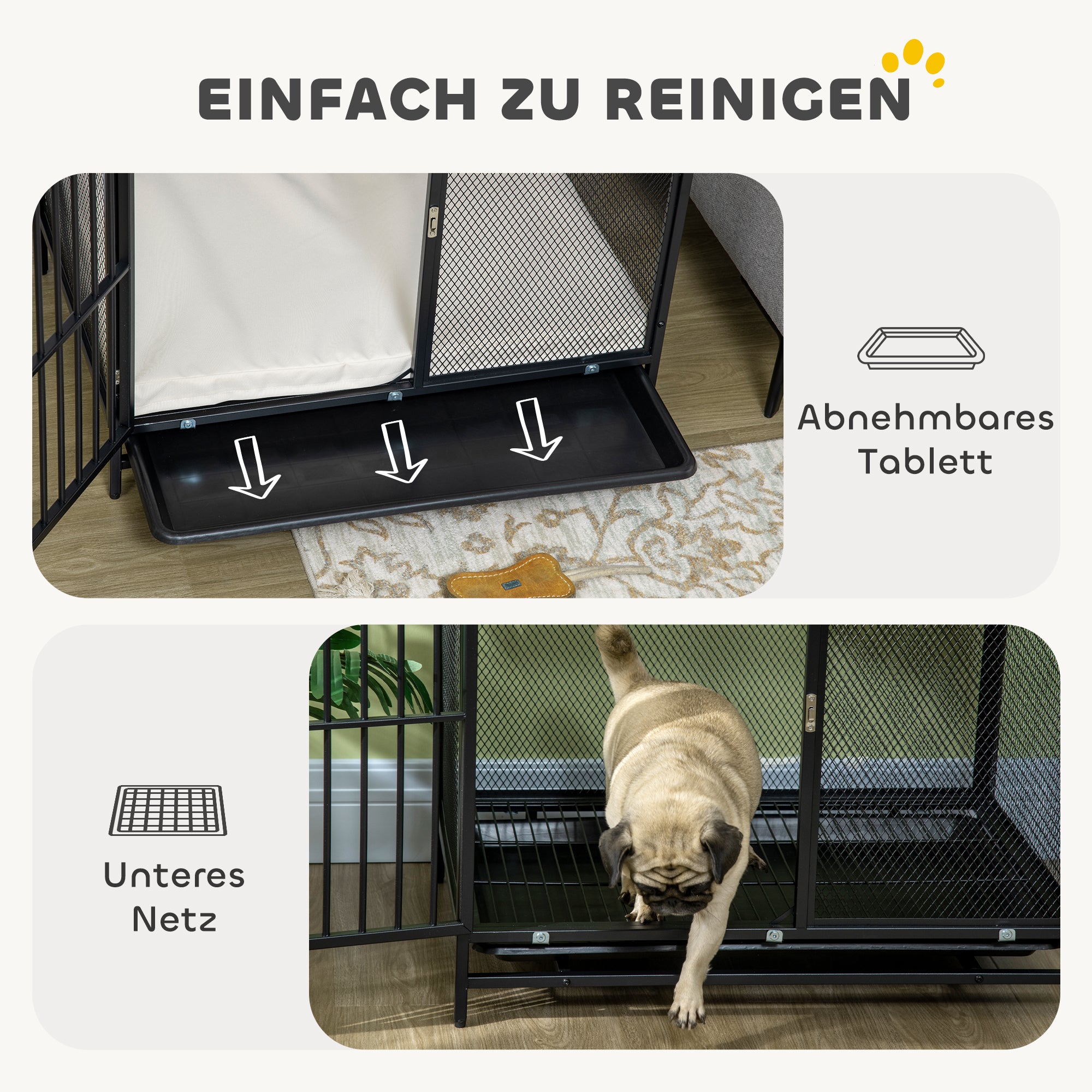 PawHut Hundebox mit gepolsterter Liegefläche, erhöhte Bodenwanne, verstellbare Füße, 80x55x71 cm, Eiche/Schwarz