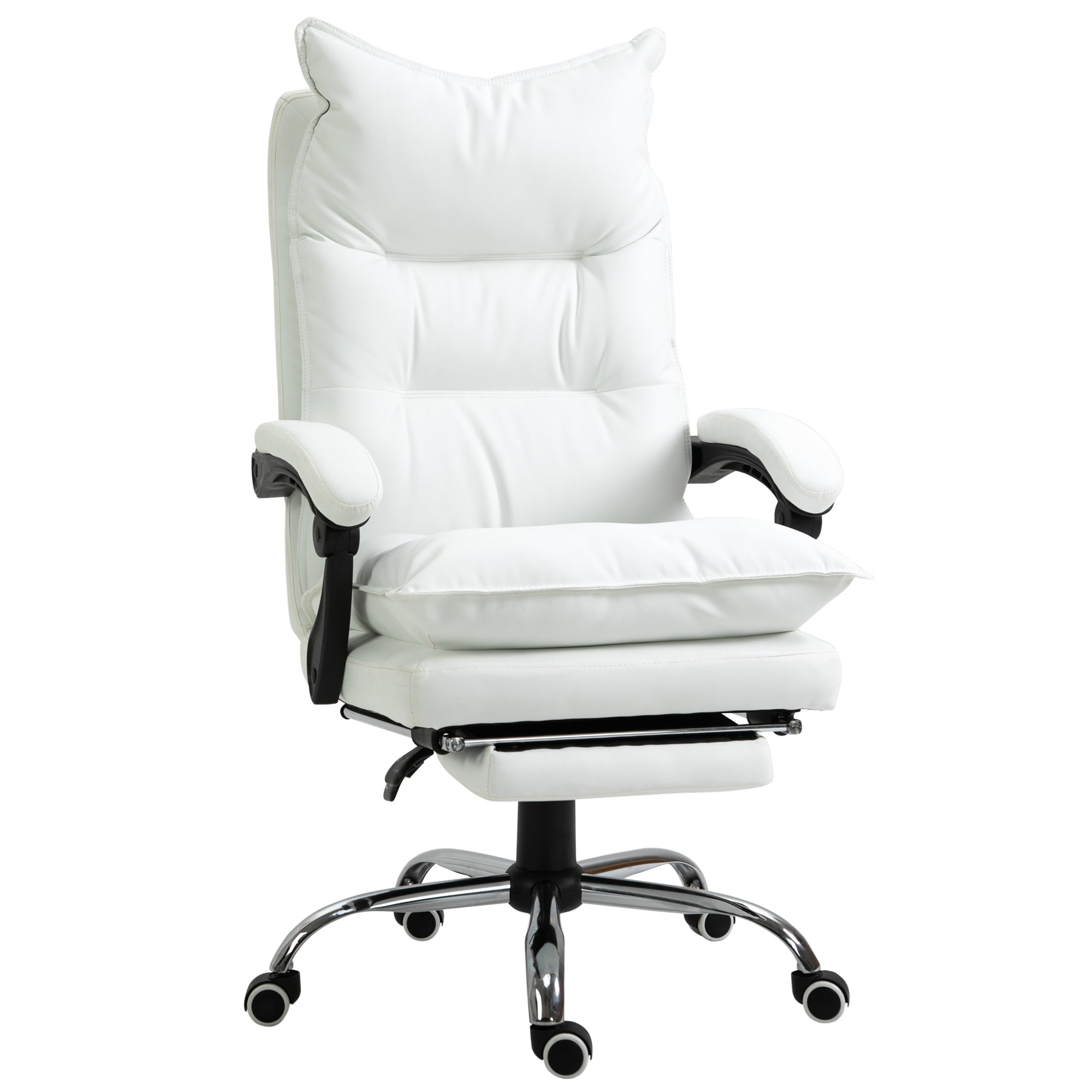 Vinsetto Bürostuhl mit Liegefunktion, ergonomisch höhenverstellbar mit Fußstütze, gepolstert, bis 135 kg belastbar, 66 x 72 x 122-130 cm, Weiß