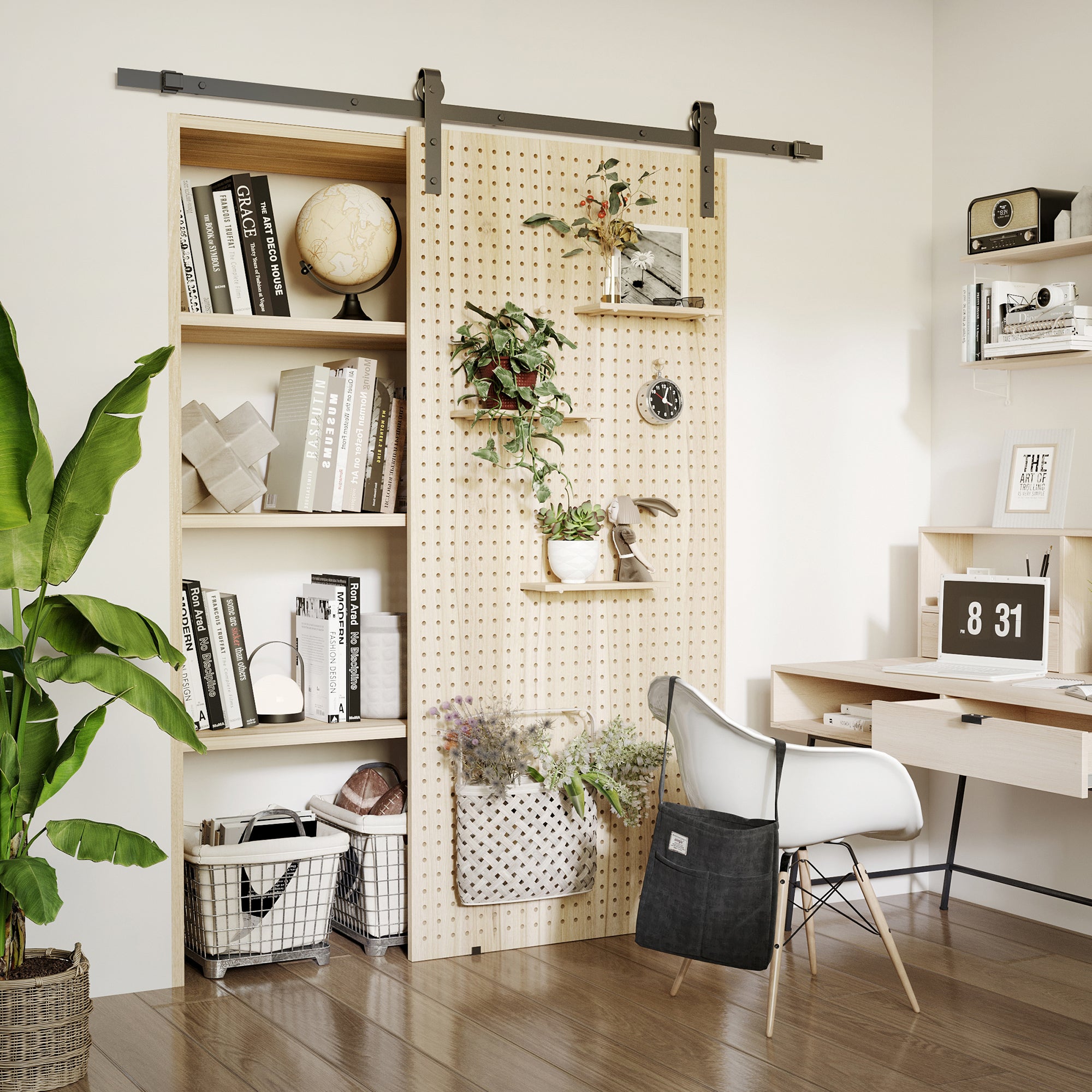 HOMCOM Schiebetüren-Beschlagsatz, paltzsparend, leise, universell einsetzbar, 200 cm x 40 cm x 0,6 cm, Schwarz