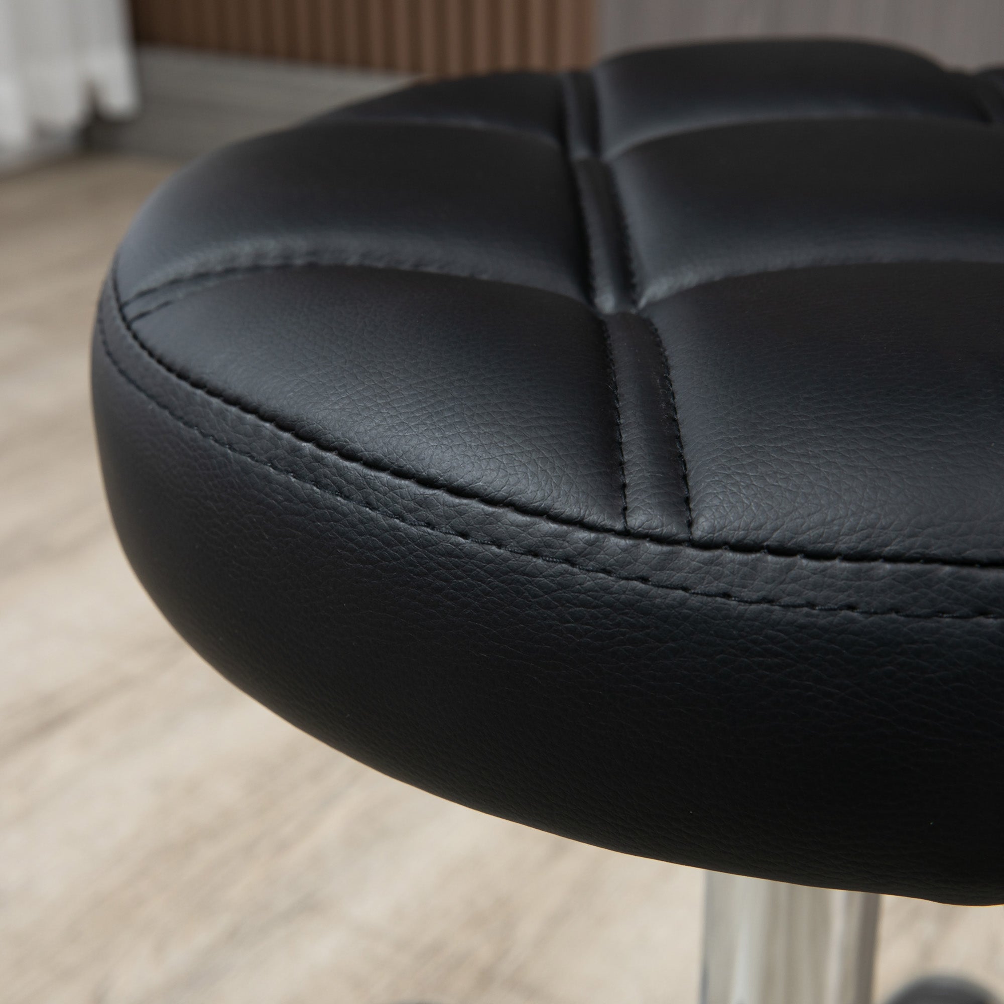 HOMCOM Drehhocker, Salonhocker, höhenverstellbar, Kunstleder, Steppdesign, Schwarz/Silber