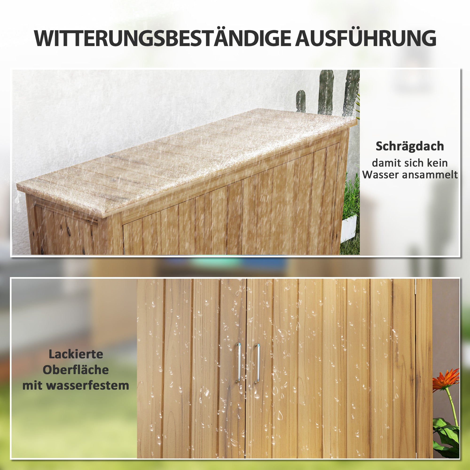 Outsunny Gartenschrank, Holzkommode mit 2 Regalen für Garten, Terrasse, Wetterfest, 110 x 50 x 85 cm, Braun