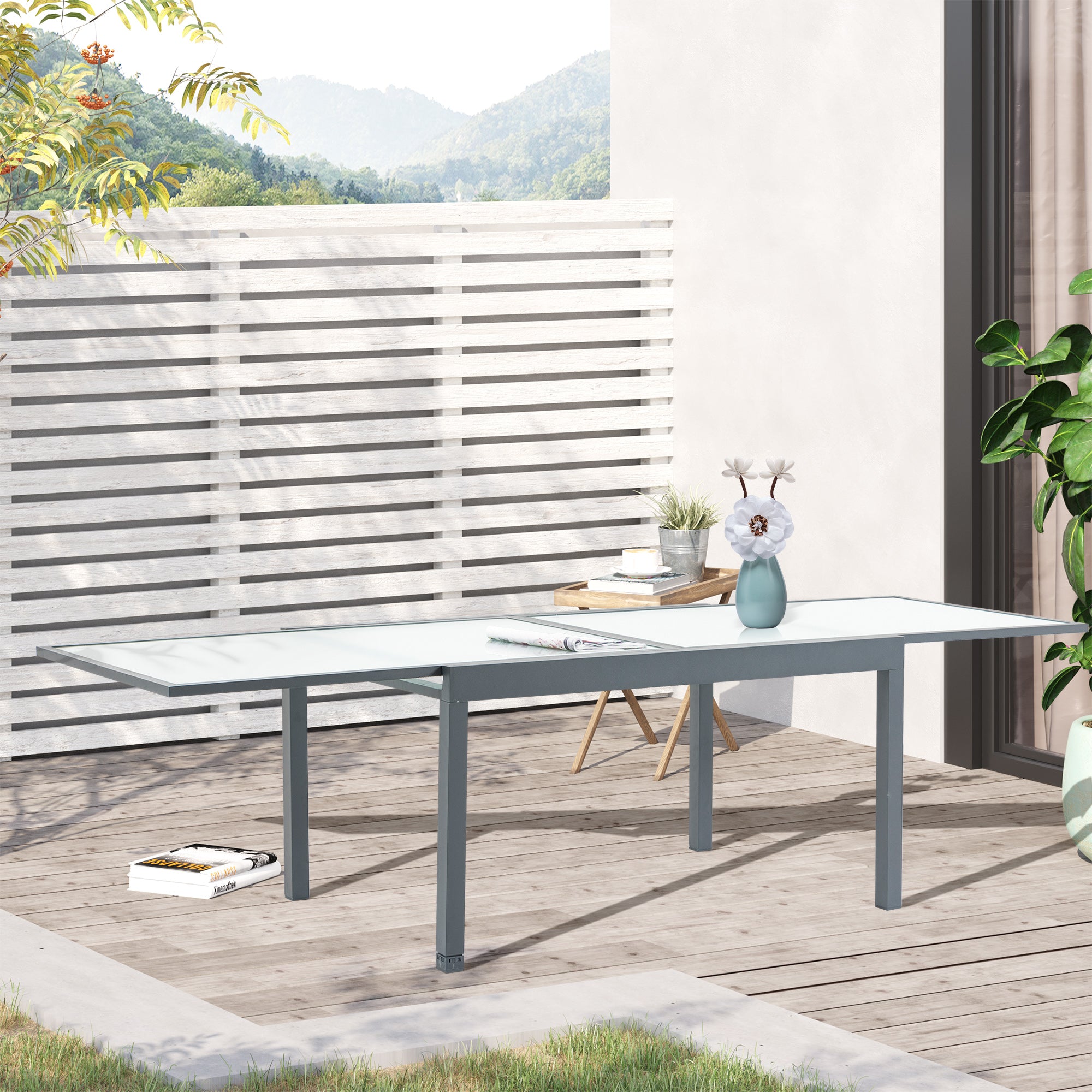Outsunny Gartentisch ausziehbar gehärtetes Glas Outdoor Esstisch
