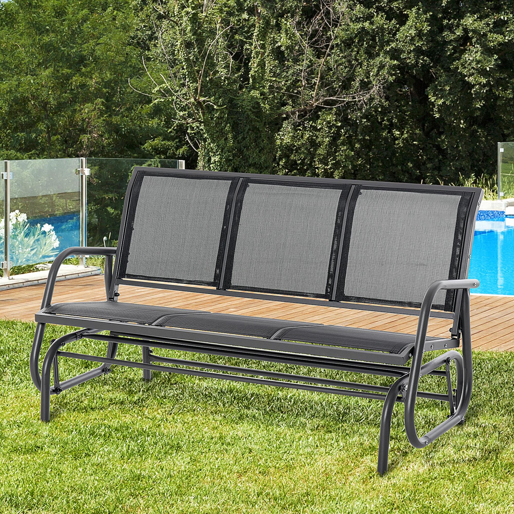Outsunny 3-Sitzer Schaukelstuhl Gartenbank mit Schaukelmechanismus Gartenschaukel Sitzbank aus Metall Parkbank bis 300 kg belastbar Gartenmöbel für Garten, Terrasse, 147 x 70 x 85 cm Dunkelgrau