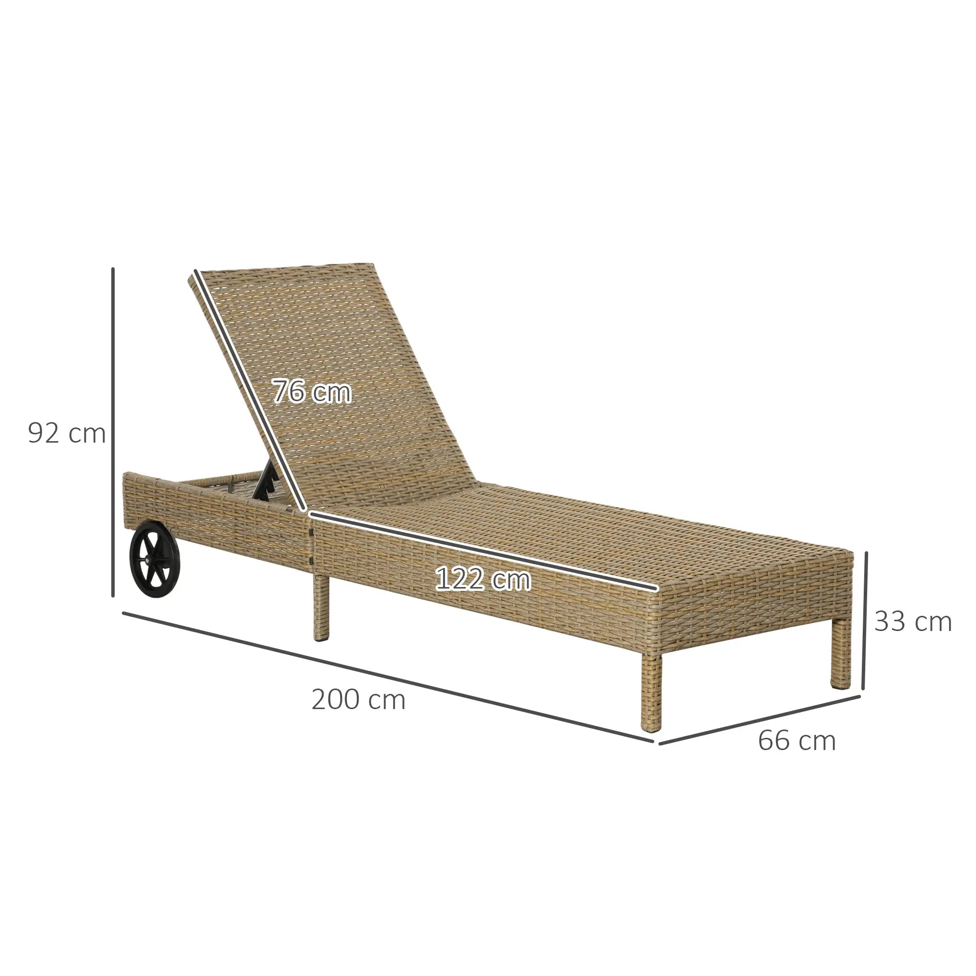 Outsunny Polyrattan Sonnenliege mit Kissen, Natur+Khaki