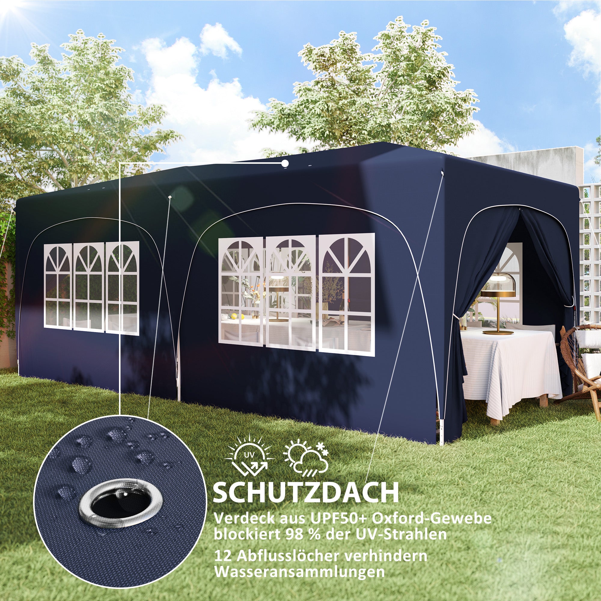 Outsunny 3 x 6 m Pop-up Pavillon mit Seitenwänden, UPF50+ höhenverstellbares Gartenzelt mit Tragetasche und Sandsäcken