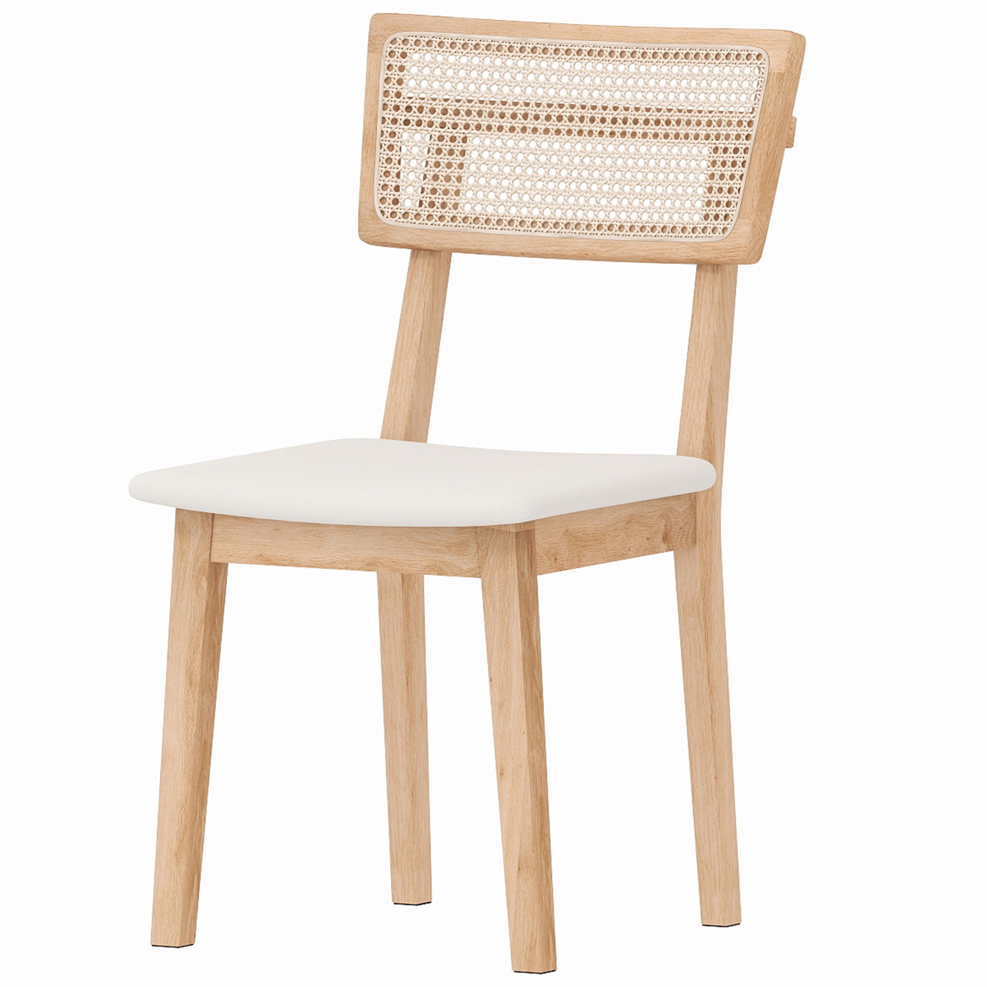 HOMCOM Esszimmerstuhl, Rattan-Rückenlehne, Kunstleder-Sitz, Kautschukholz, Naturholz