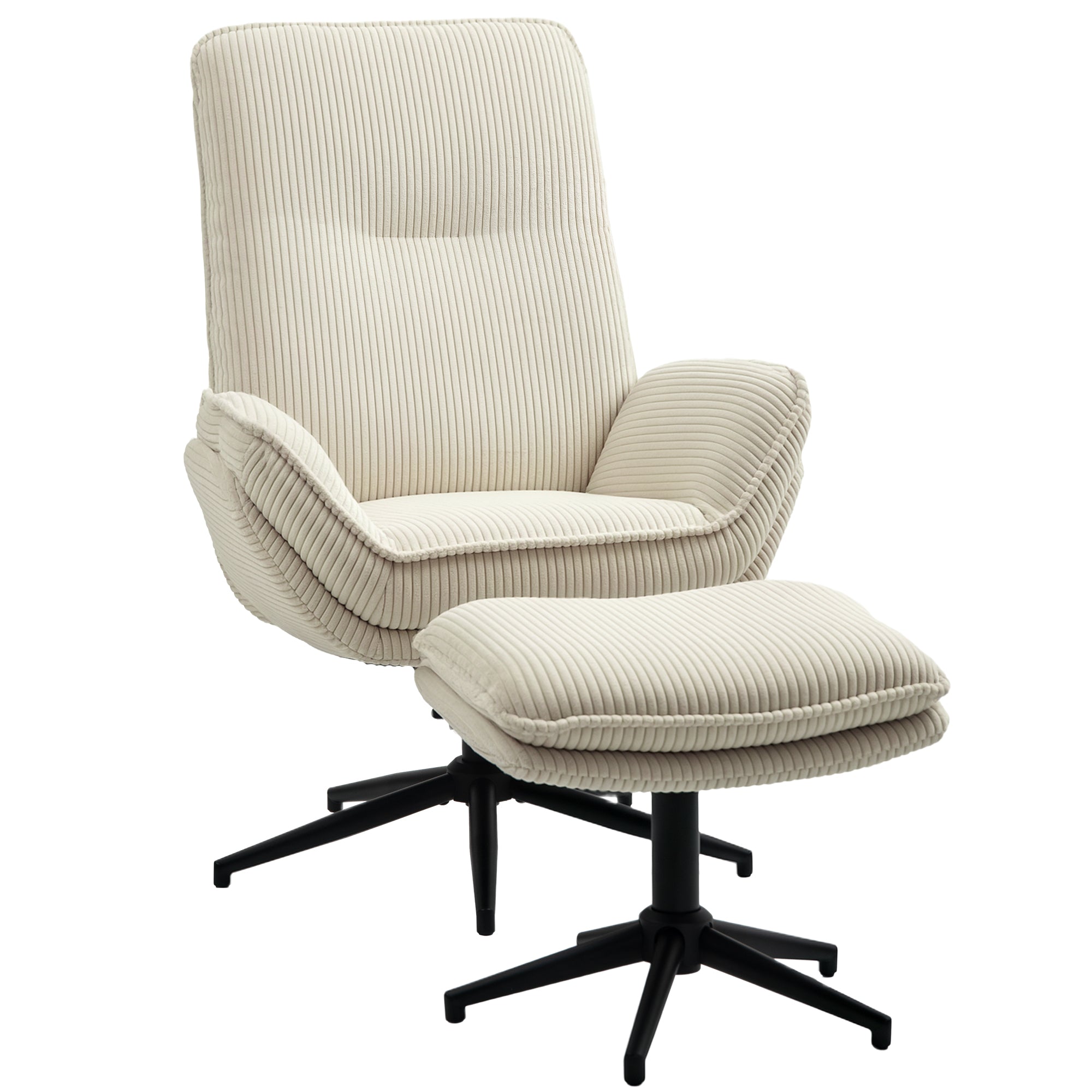 HOMCOM Drehbarer Polstersessel mit Fußhocker, Moderner Recliner-Sessel für Wohnzimmer, Schlafzimmer, Homeoffice, Beige