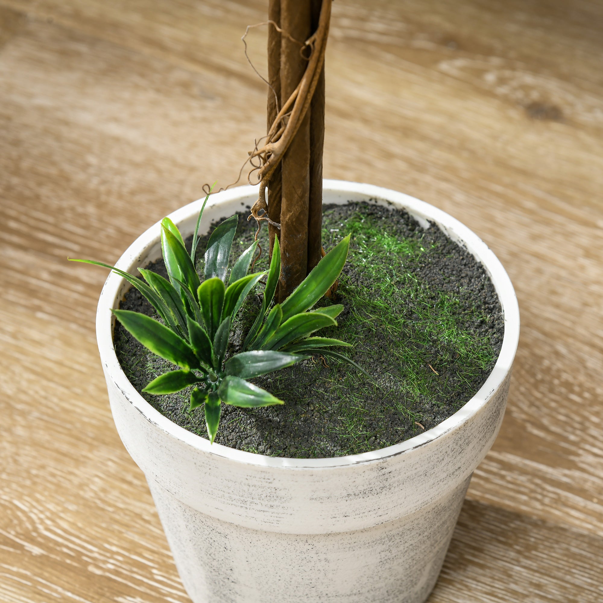 HOMCOM 2er-Set Lavendel Kunstbaum, 60 cm hoch, inkl. Topf und Kunstmoos, Weiß