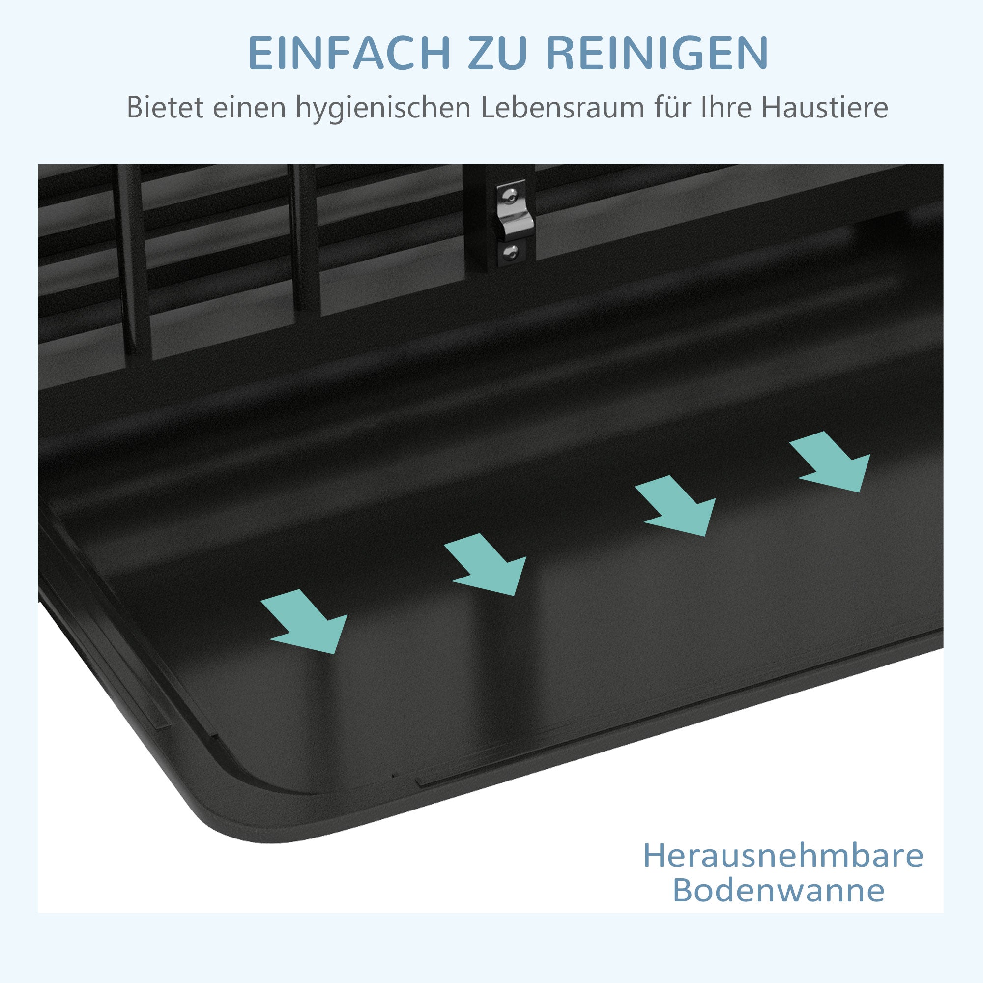 PawHut Hundebox Hundekäfig, inkl. Bodenwanne, Verriegelung, Universalrollen, 94 cm x 58 cm x 78 cm, Schwarz