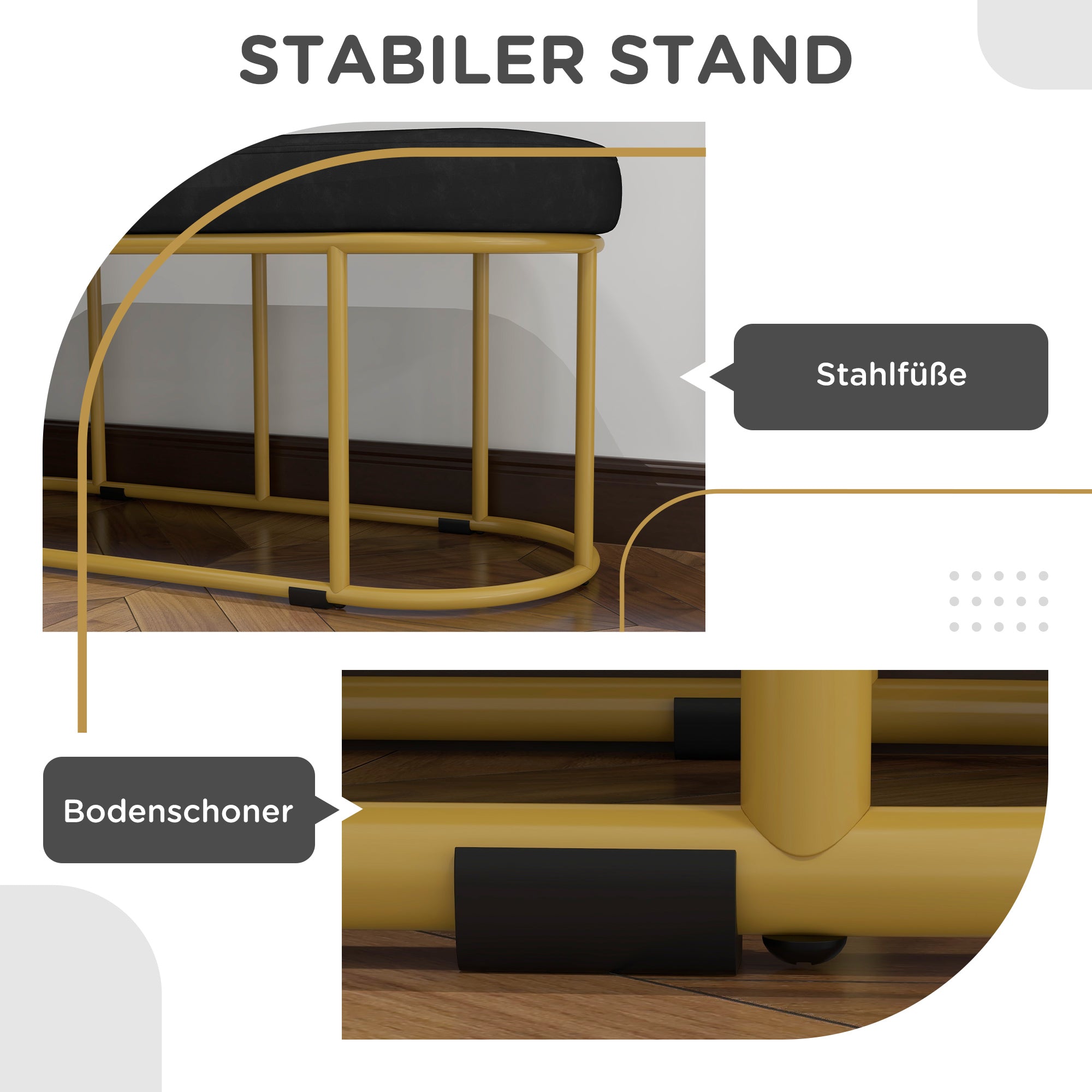 HOMCOM Schuhbank im Retrodesign, Bettbank, Flurbank, Samtoptik, bis 200 kg, Metallrahmen, schwarz, 100 x 37 x 43cm