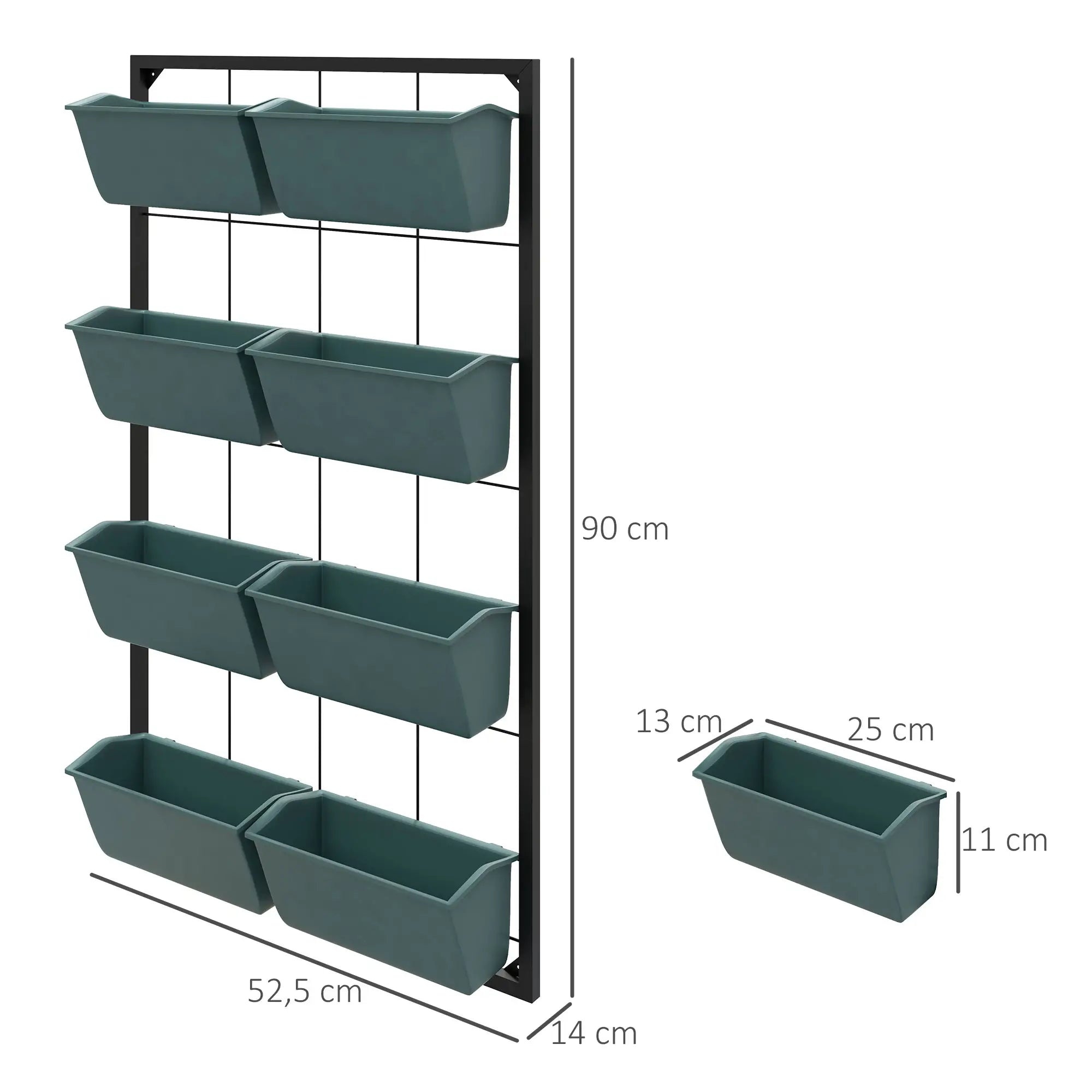 Outsunny Wand-Blumenständer 8 Töpfe Dunkelgrün