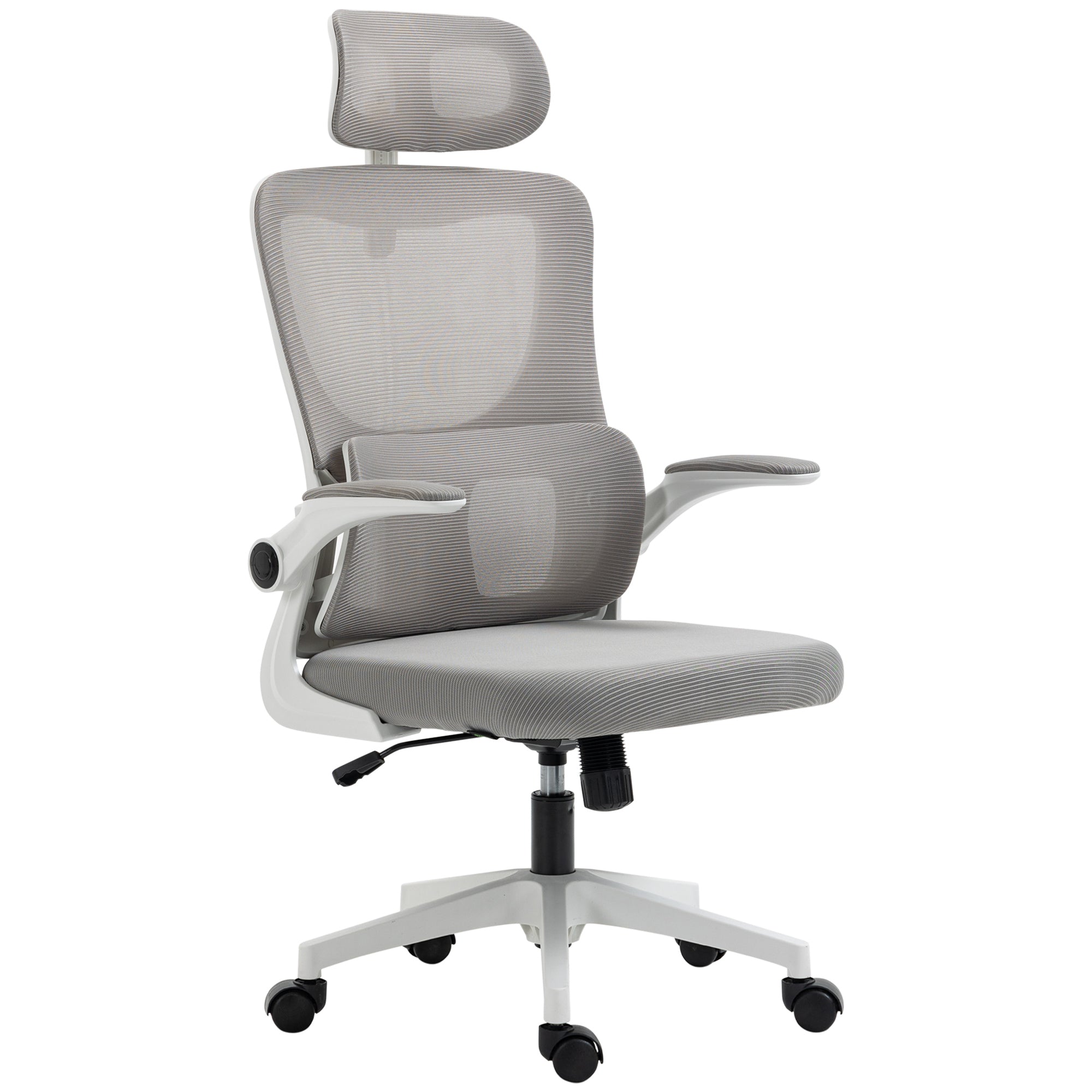 Vinsetto Bürostuhl, höhenverstellbar, neigbare Rückenlehne, verstellbare Kopfstütze, bis 120 kg, 60x59x114-122 cm, Grau