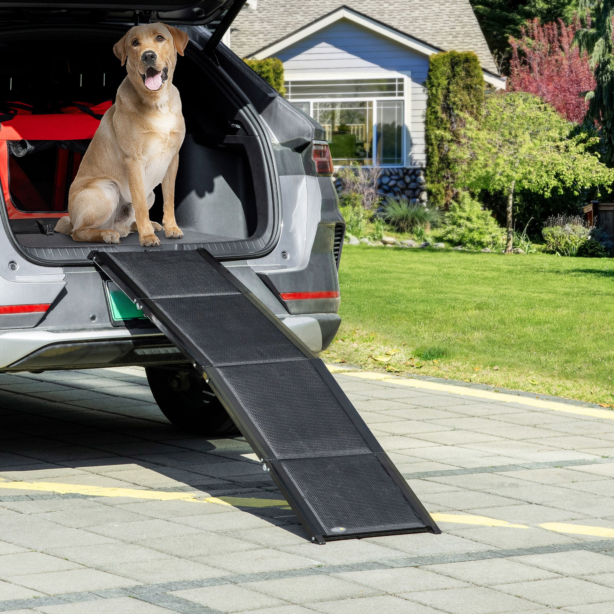 PawHut Haustierrampe, klappbar, rutschfest, Hunde bis 40 kg, 158 cm x 43.5 cm x 2.5 cm, Schwarz