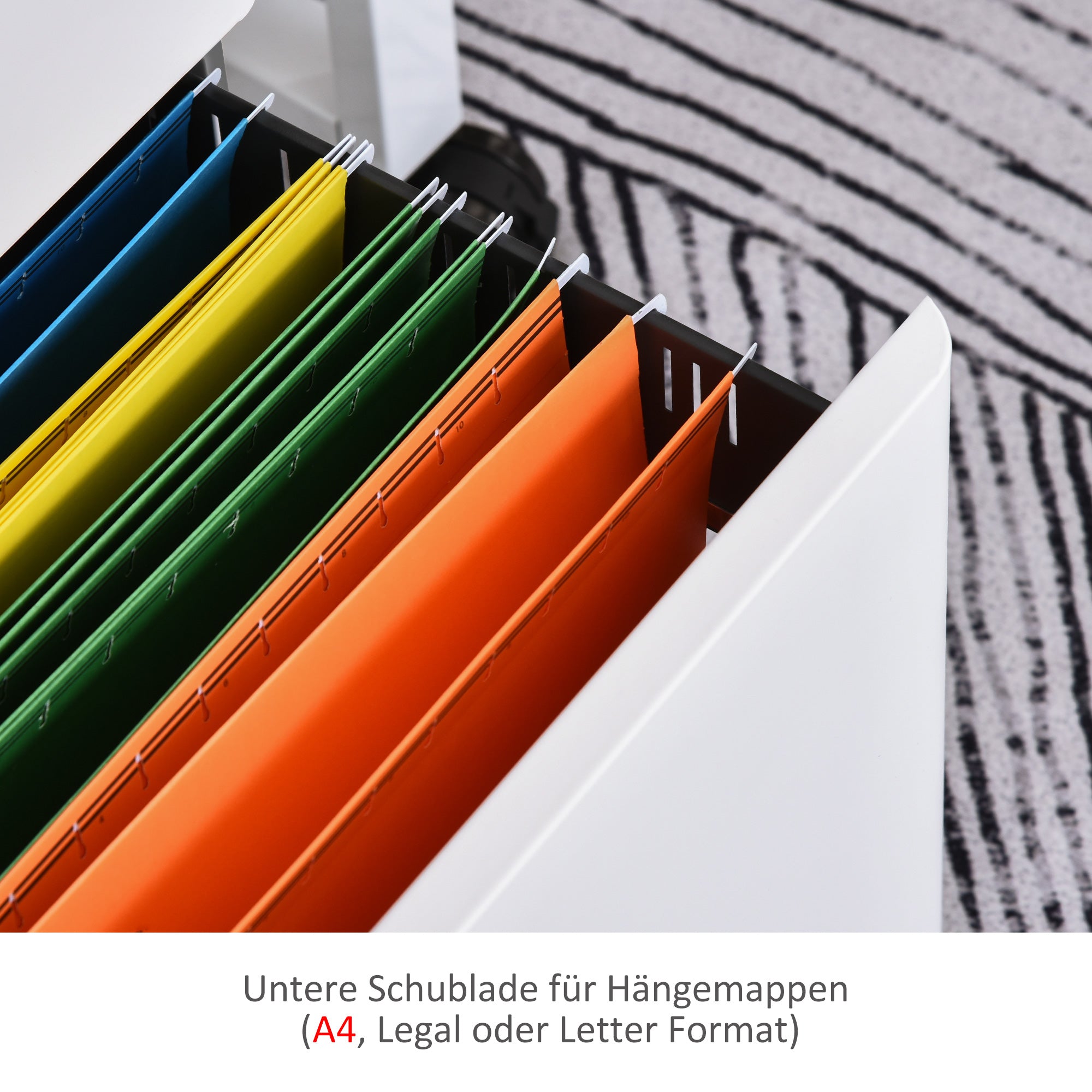 Vinsetto Aktenschrank, Rollcontainer, 3 Schubladen & Hängeregister, Schloss, Stahlgehäuse, 39x48x59 cm, Weiß+Grau