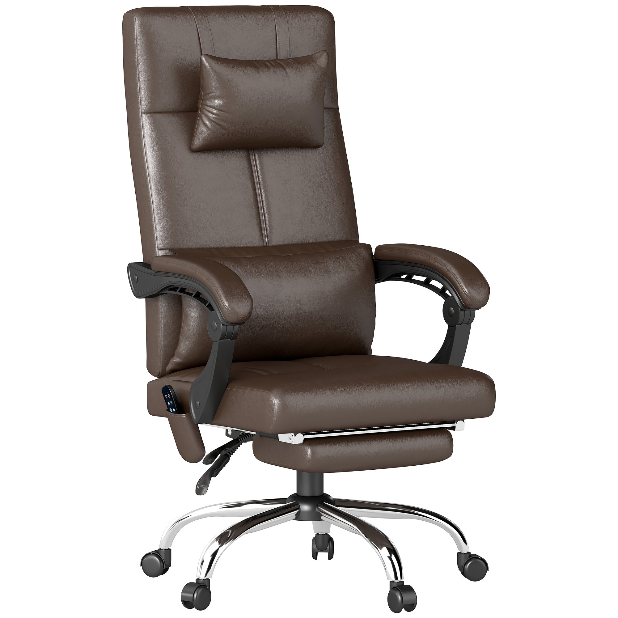 Vinsetto Bürostuhl mit Massagefunktion, Ergonomischer Schreibtischstuhl mit Liegefunktion, Kopfkissen, höhenverstellbar, Braun