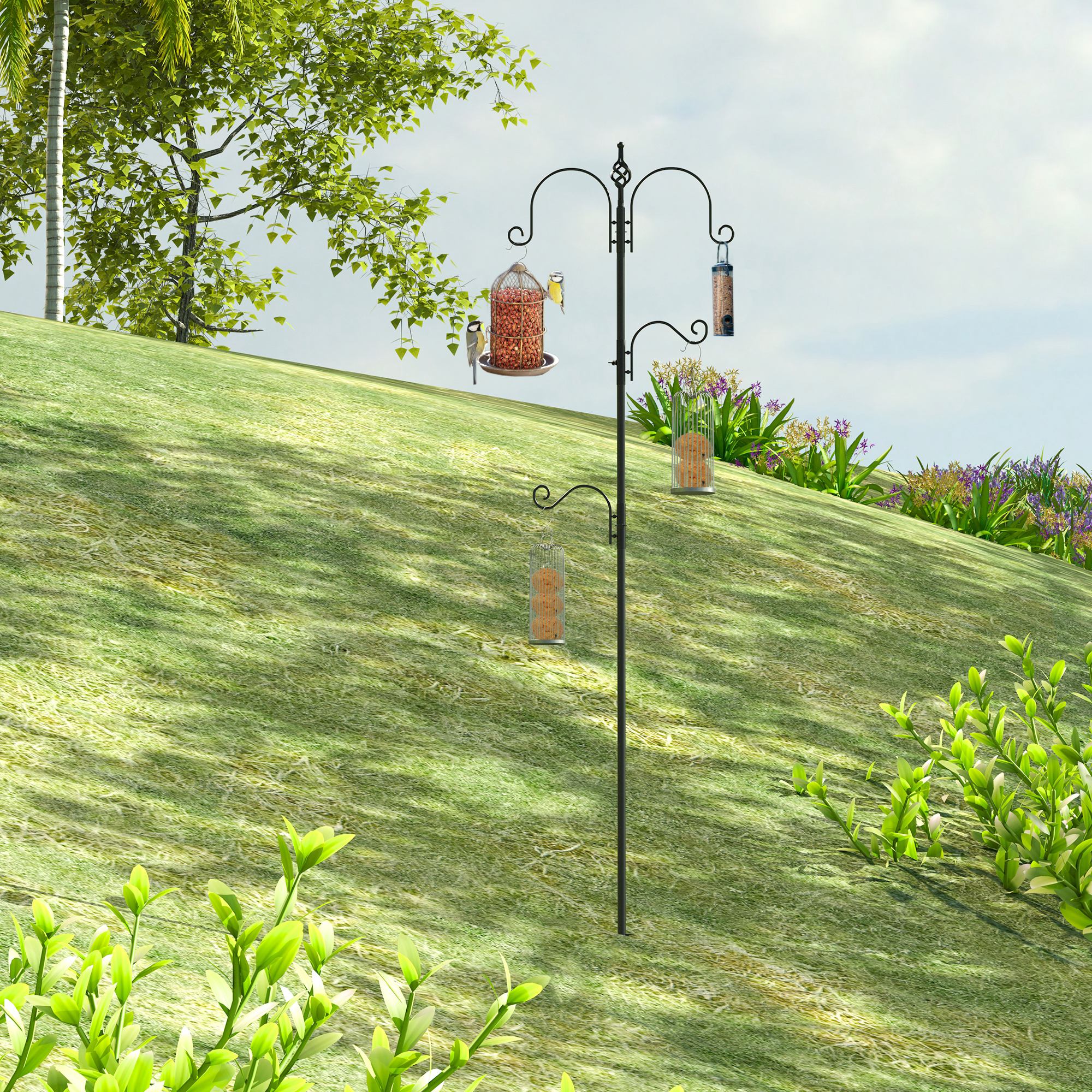 PawHut Vogelfutterstation, Outdoor-Futterspender, 4 Haken, Stahl, Schwarz