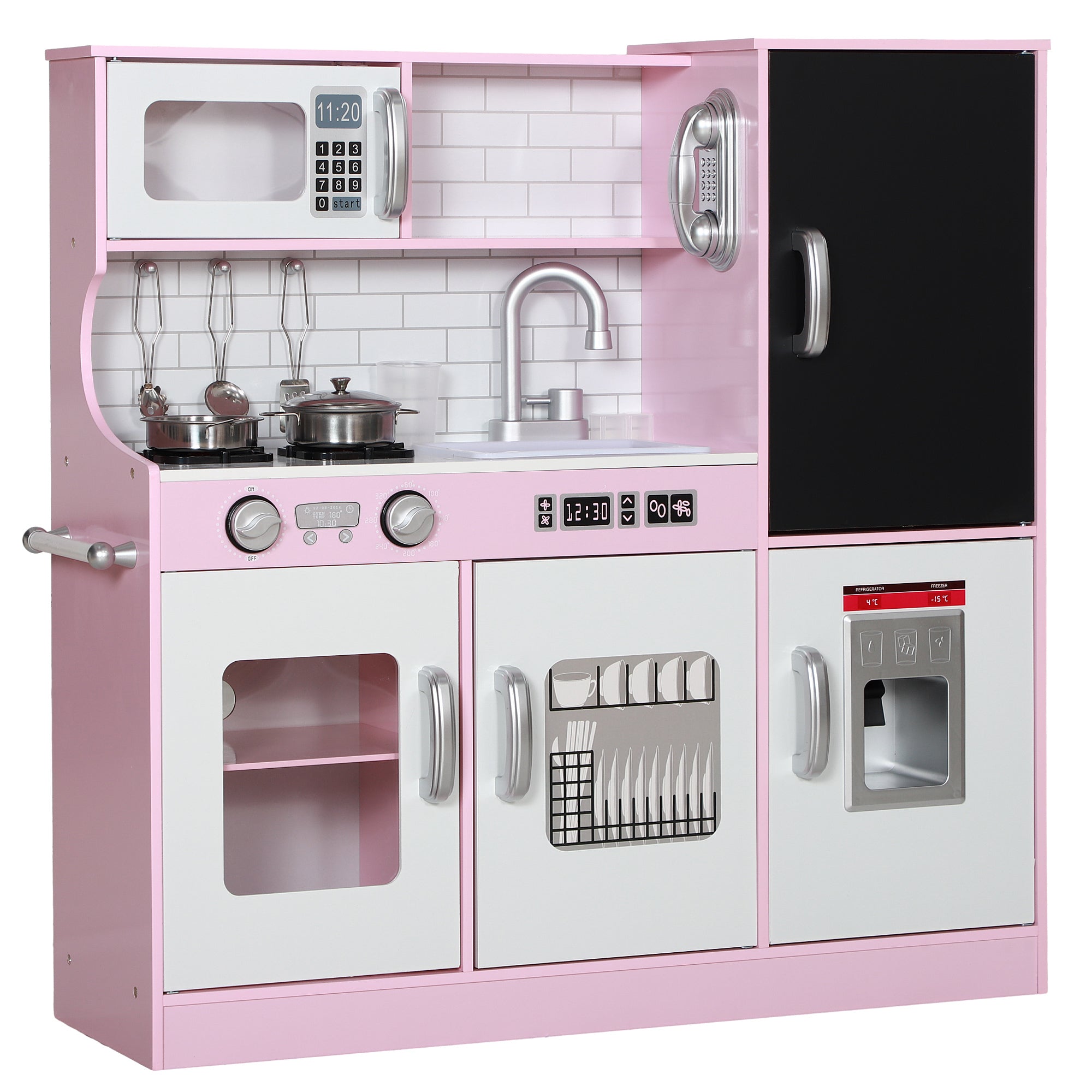 AIYAPLAY Spielküchen-Set mit Töpfen, Tafel, Telefon, Eismaschine, Herd, 83,8 x 26,8 x 81 cm, Pink