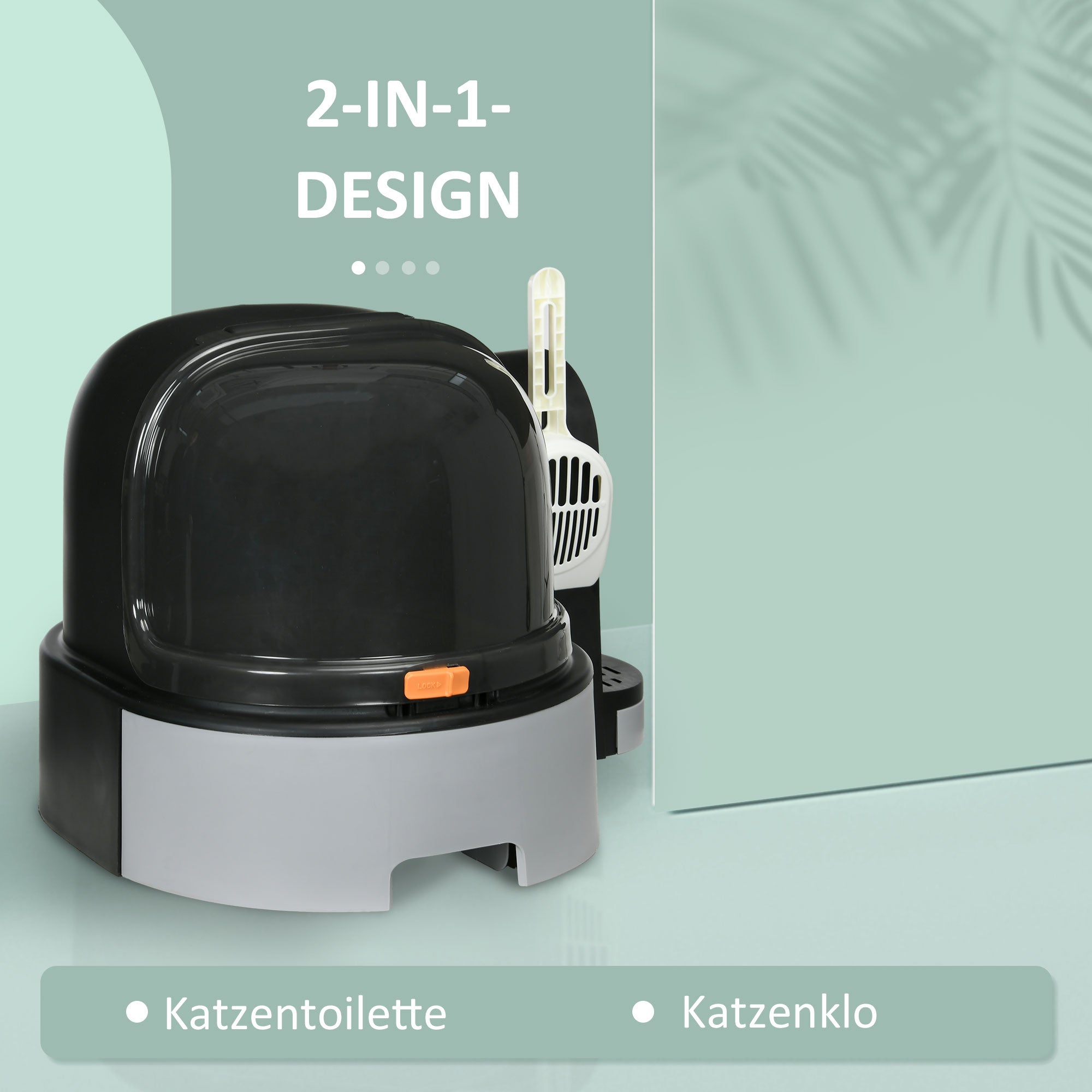 PawHut Katzentoillete Katzenklo, 2 herausziehbare Bodenwannen, 1 Schaufel, Streuauffangfach, Grau + Schwarz
