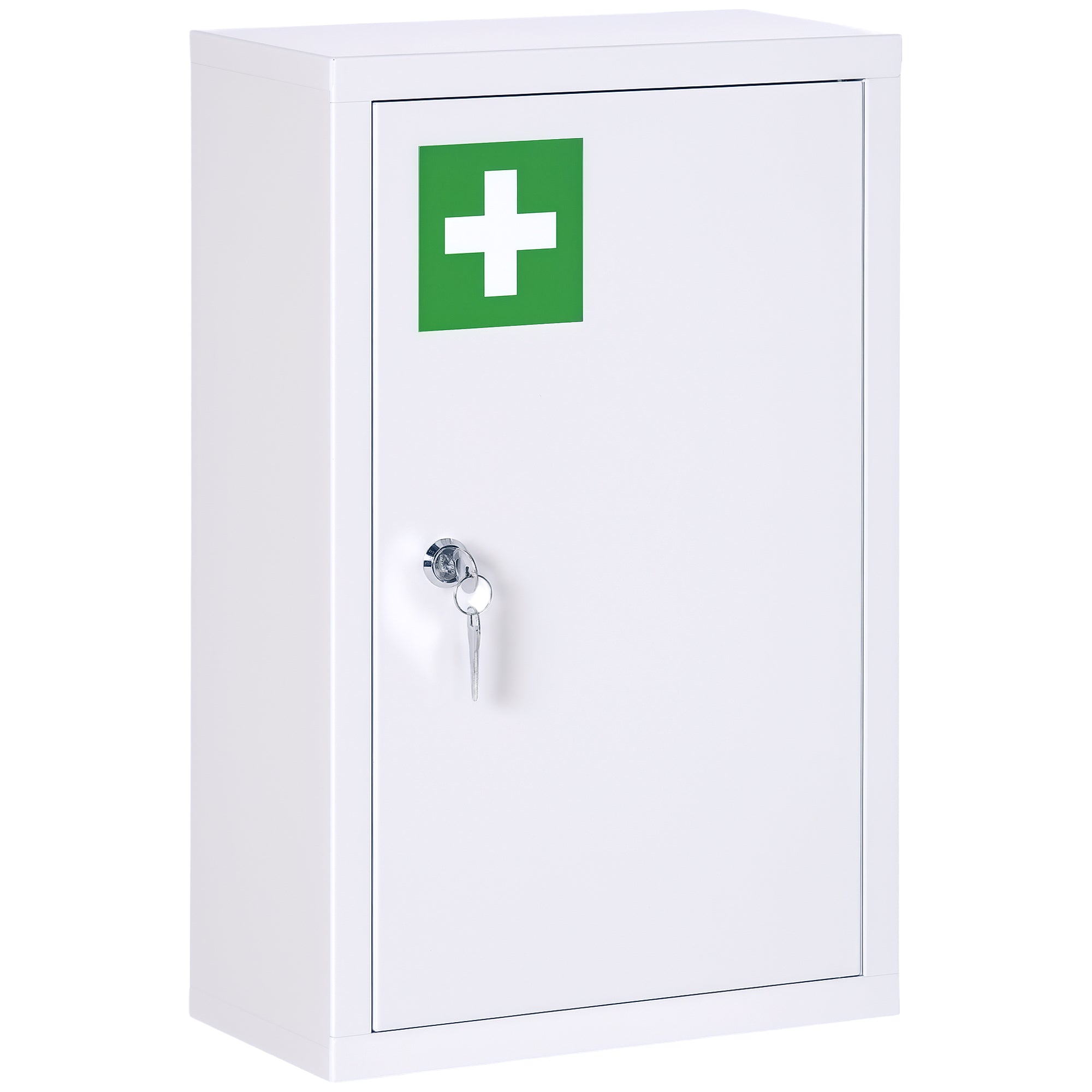 kleankin Medizinschrank, 3 Fächer, abschließbare Tür, stabiles Stahlgehäuse, weiß, 30 x 14 x 46 cm