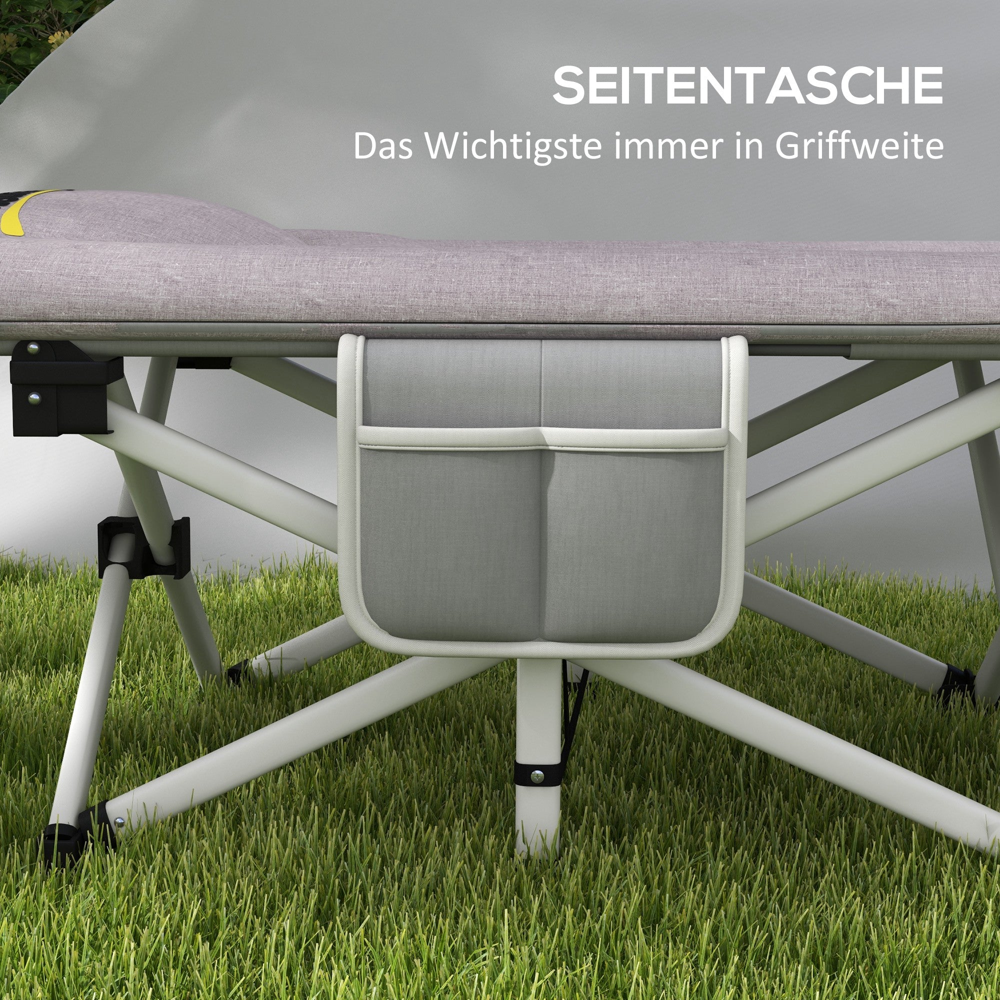 Outsunny Feldbett, Campingbett, klappbar, weich, bis 200 kg, rostfreies Metallgestell, 200x65x42cm, Grau