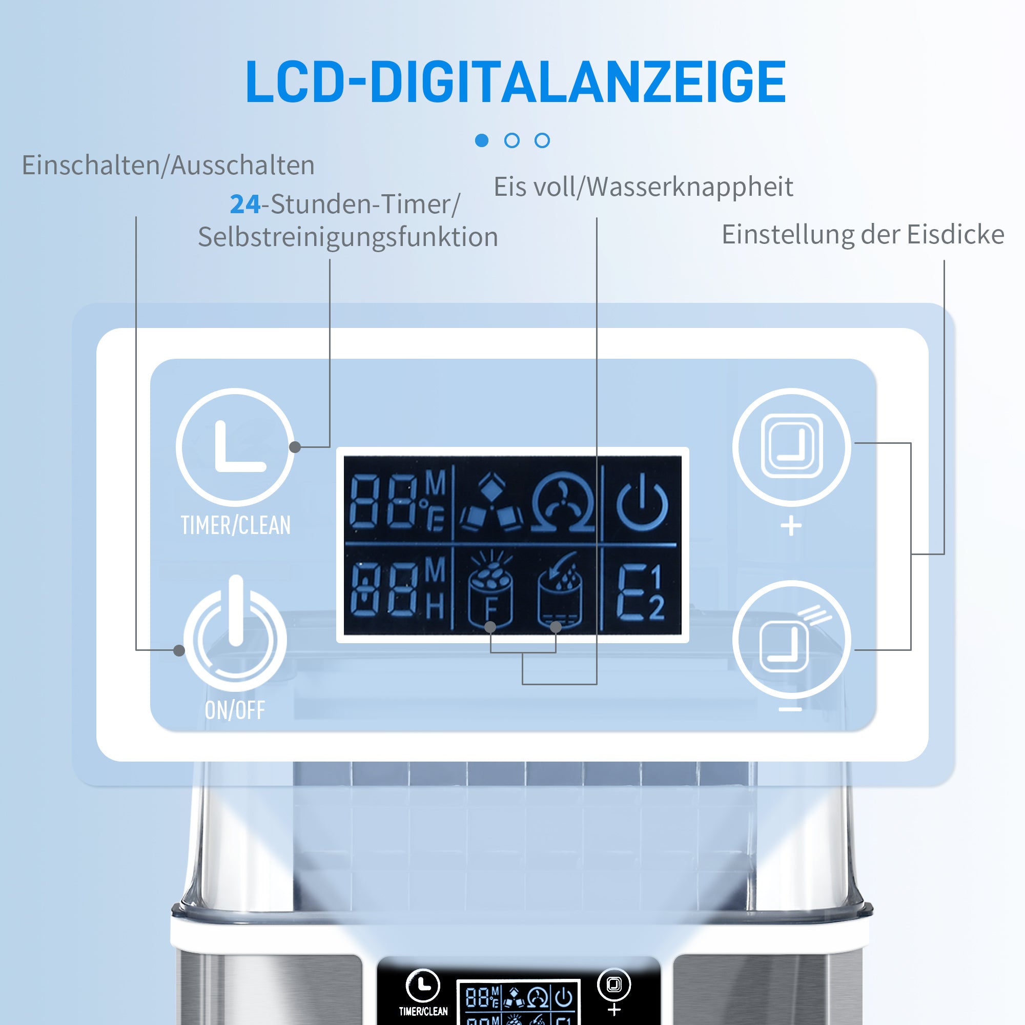 HOMCOM Eiswürfelmaschine Eiswürfelspender Ice-Maker 20kg/24h 2,3L Eiswürfelbereiter mit 3,2 L Wassertank, Silber