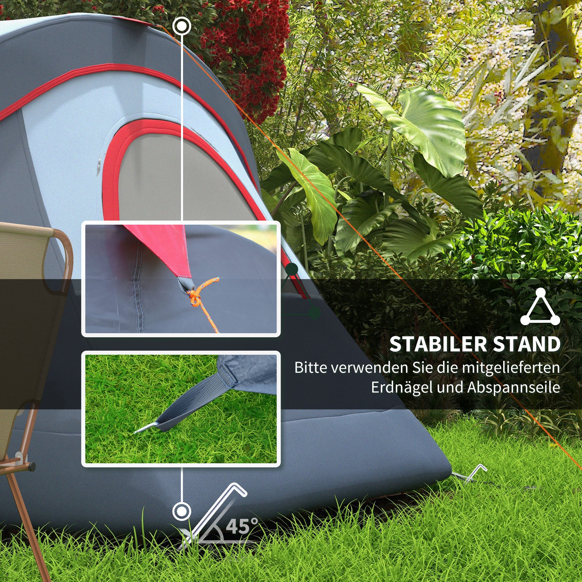 Outsunny Campingzelt für 5-6 Personen stabil wasserdicht Familienzelt mit Eingang Fenster Packtasche, Zelt mit 3000mm Wassersäule Tunnelzelt Kuppelzelt für Camping Reise Garten, Hellgrau