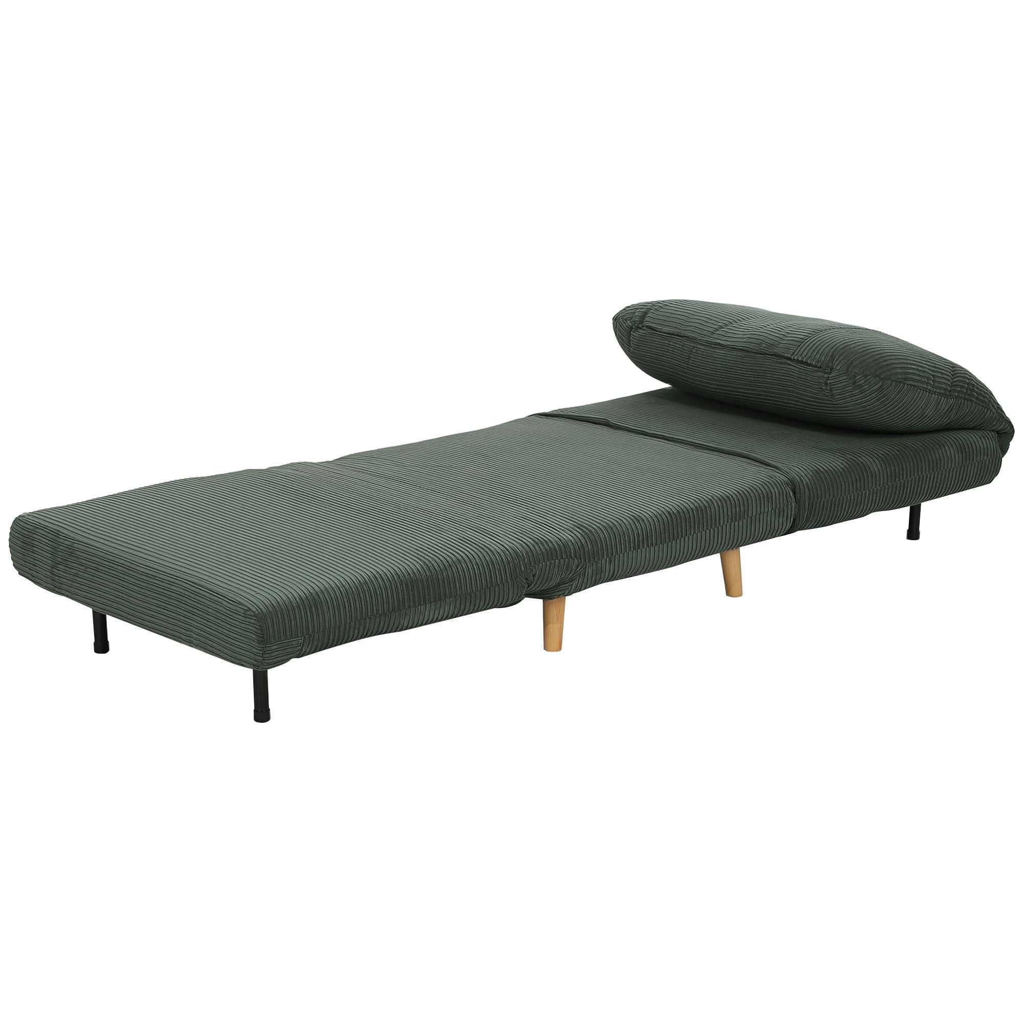 HOMCOM 2-in-1 Schlafsessel Gästebett, verstellbare Kopfstütze Cord-Optik 82 cm x 8 cm x 83 cm Grün