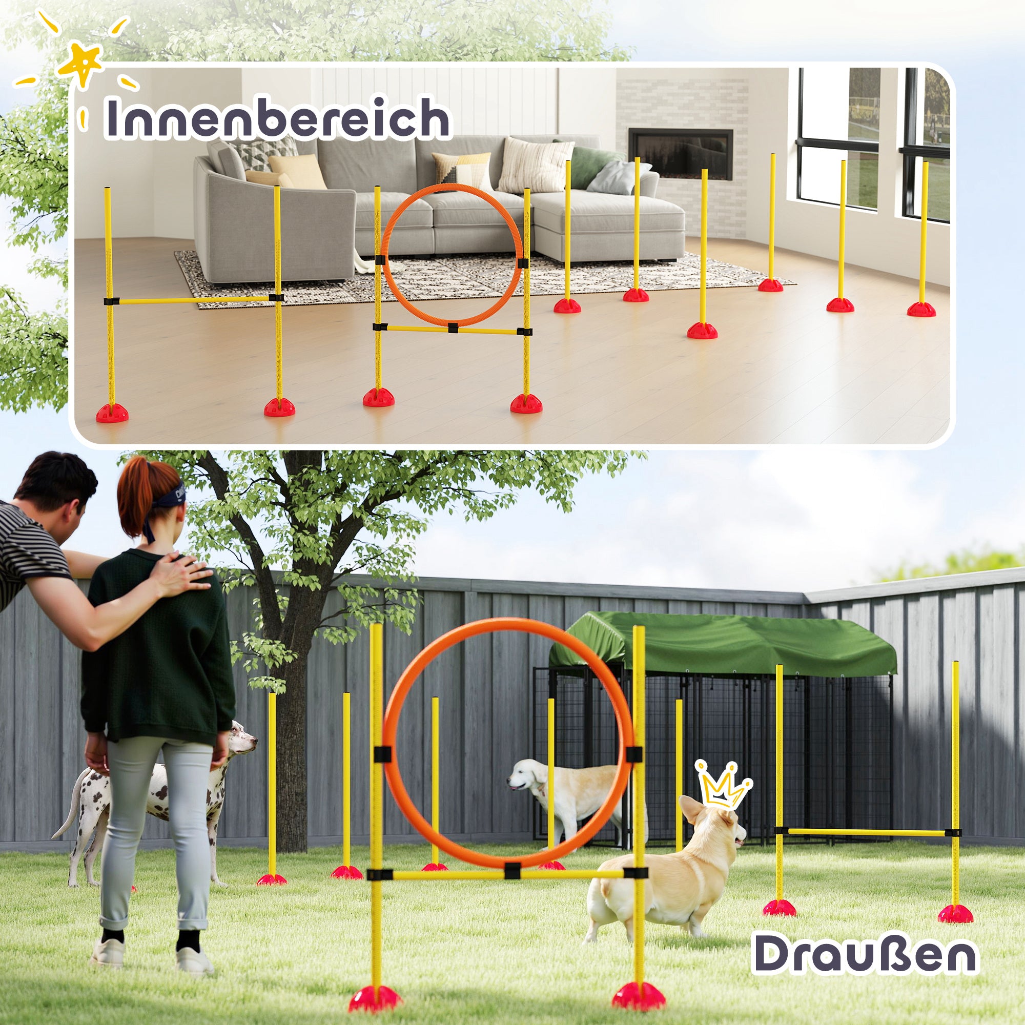 PawHut Agility Set Hunde 3-teiliges befüllbar Agility-Ausrüstung für Hundetraining Steckhürdenset mit Slalomstangen