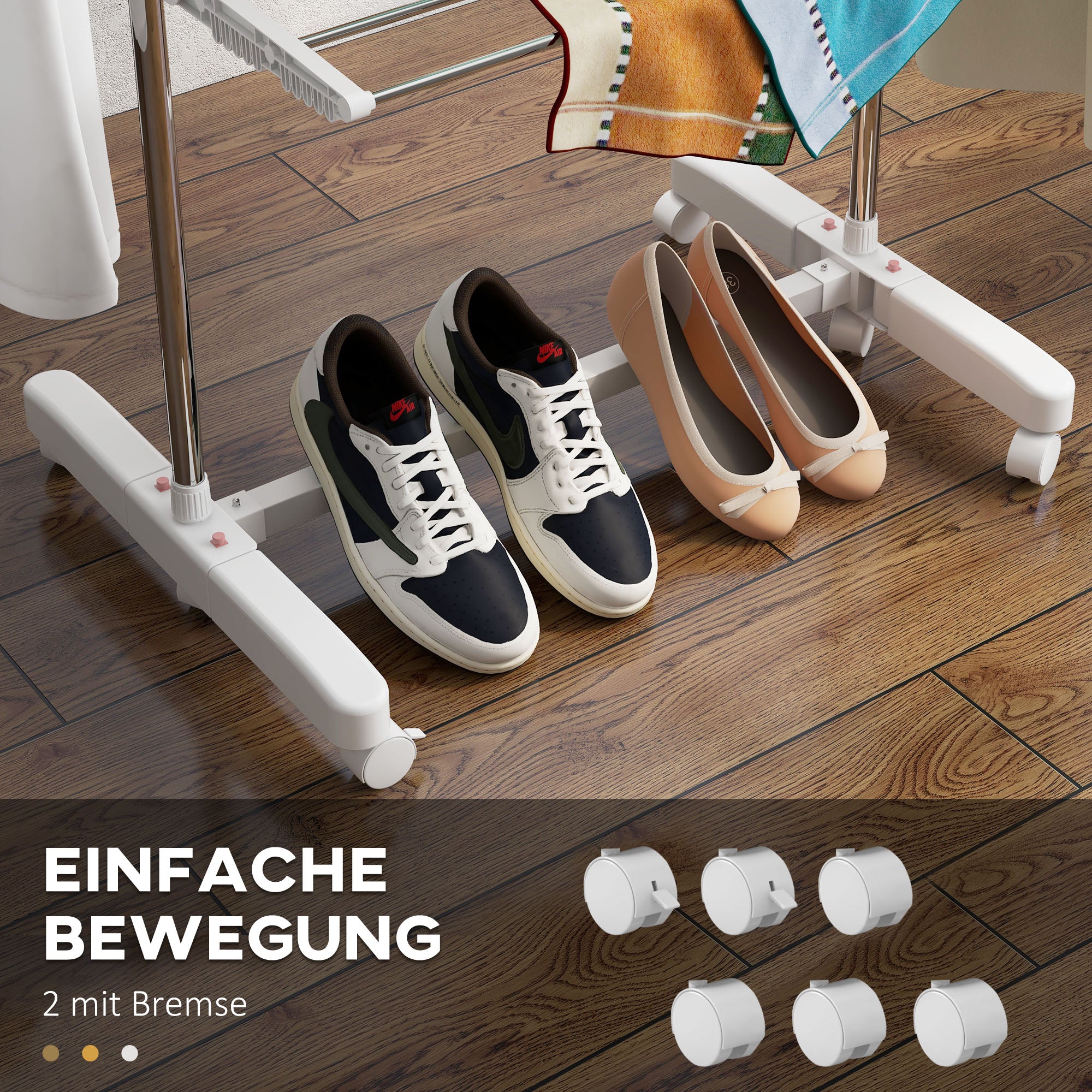 HOMCOM Mobiler Wäscheständer, Wäschetrockner, 3 Ebenen, klappbar, Silber + Weiß