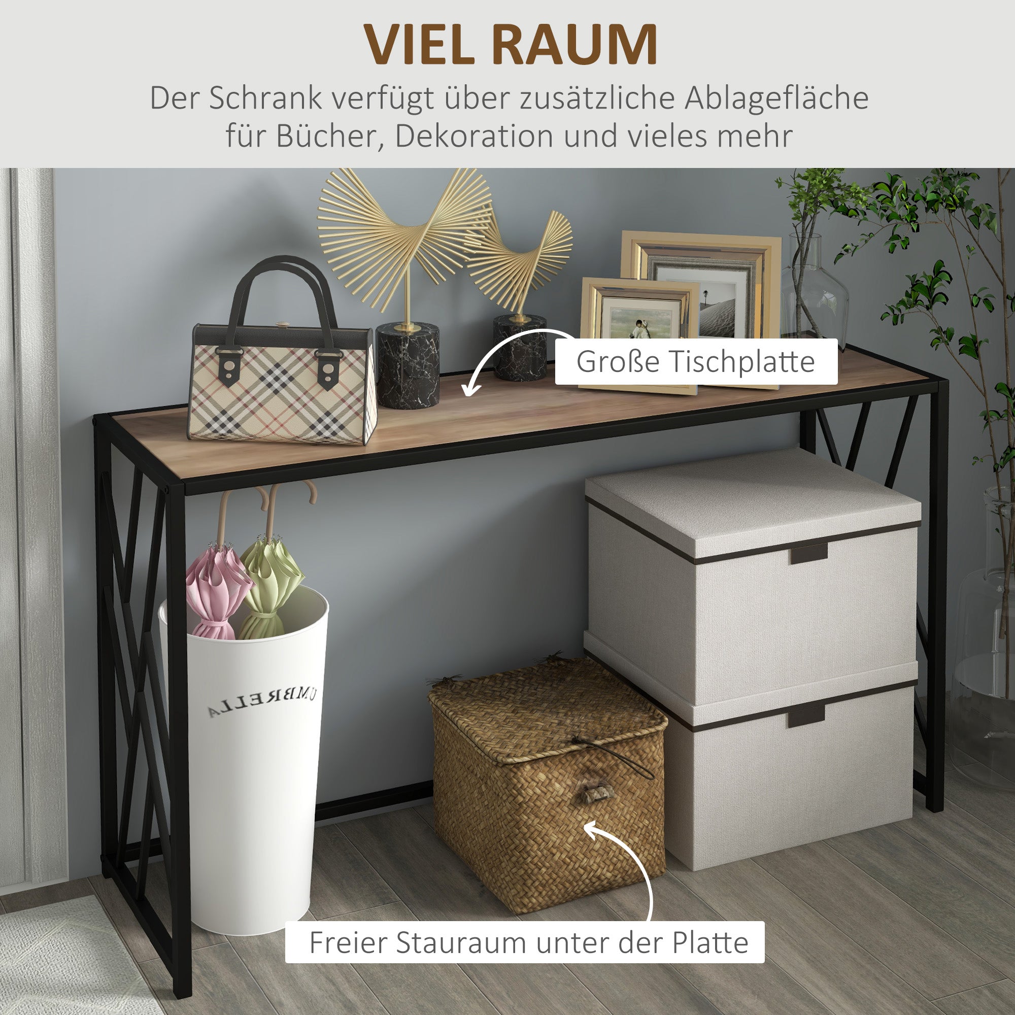 HOMCOM Konsole, Flurtisch, Industriedesign, stabiler Metallrahmen, 120 x 35 x 75 cm